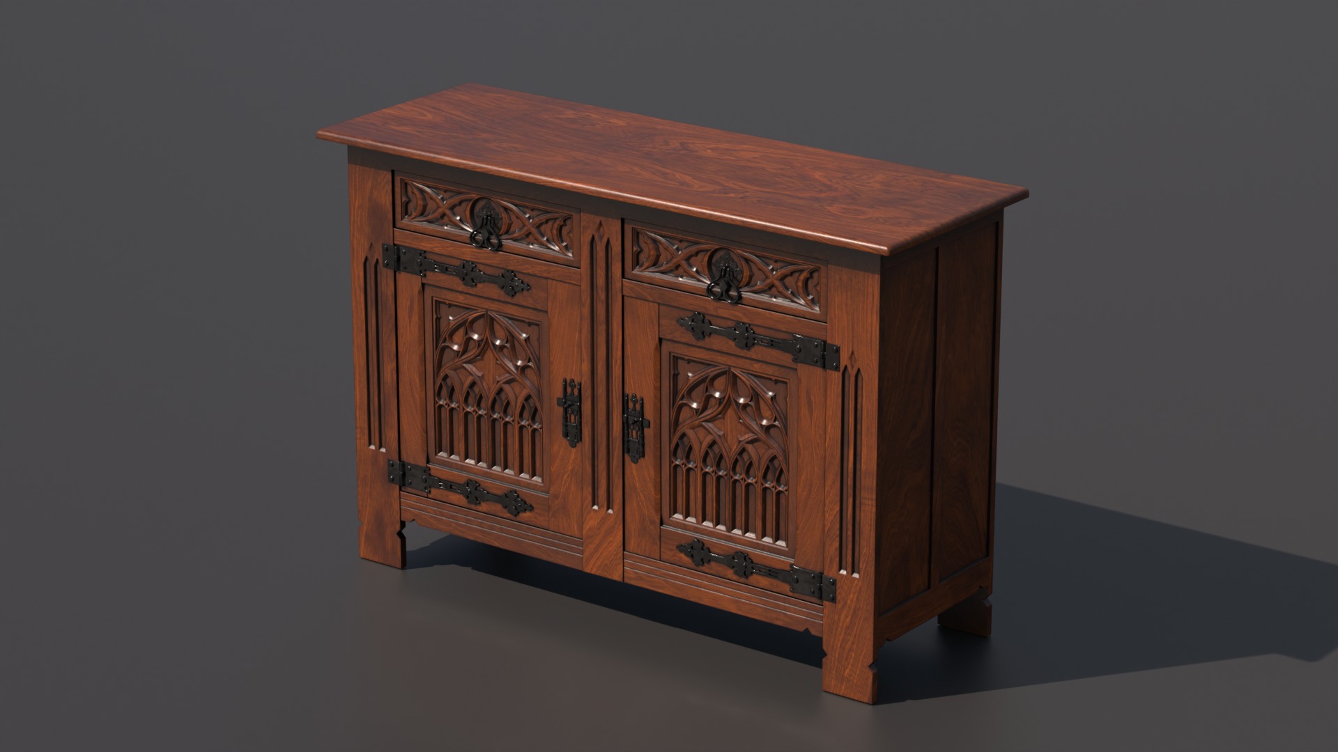 Old chest of drawers with gothic ornaments 3D model_12