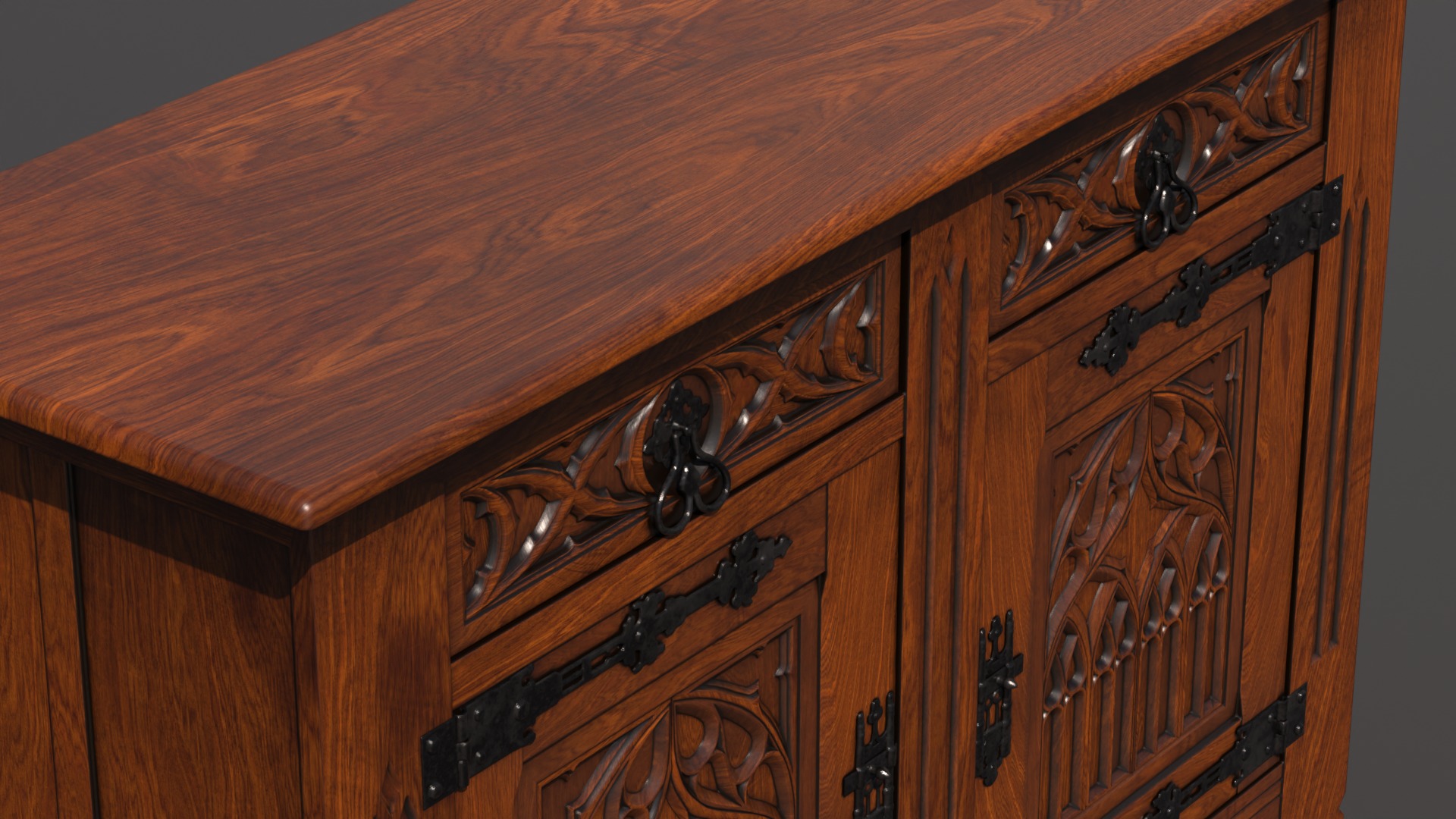 Old chest of drawers with gothic ornaments 3D model_18