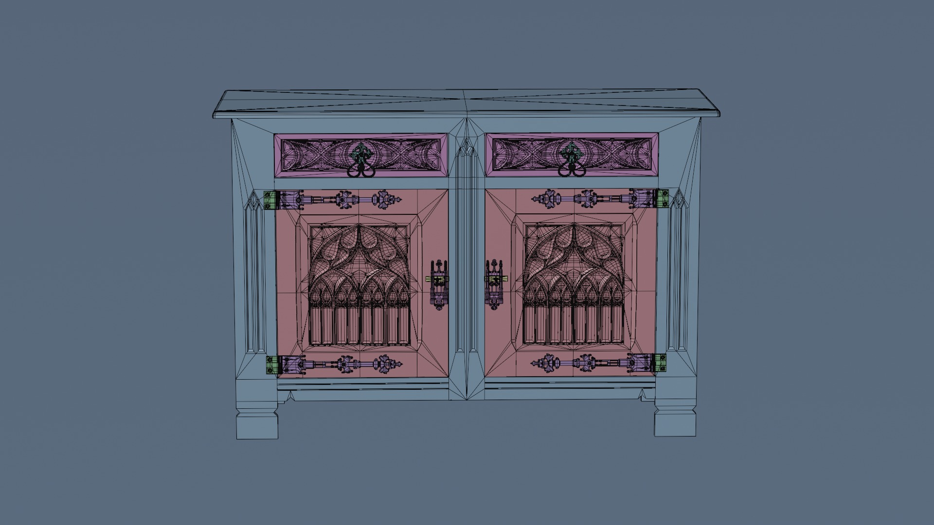 Old chest of drawers with gothic ornaments 3D model_21