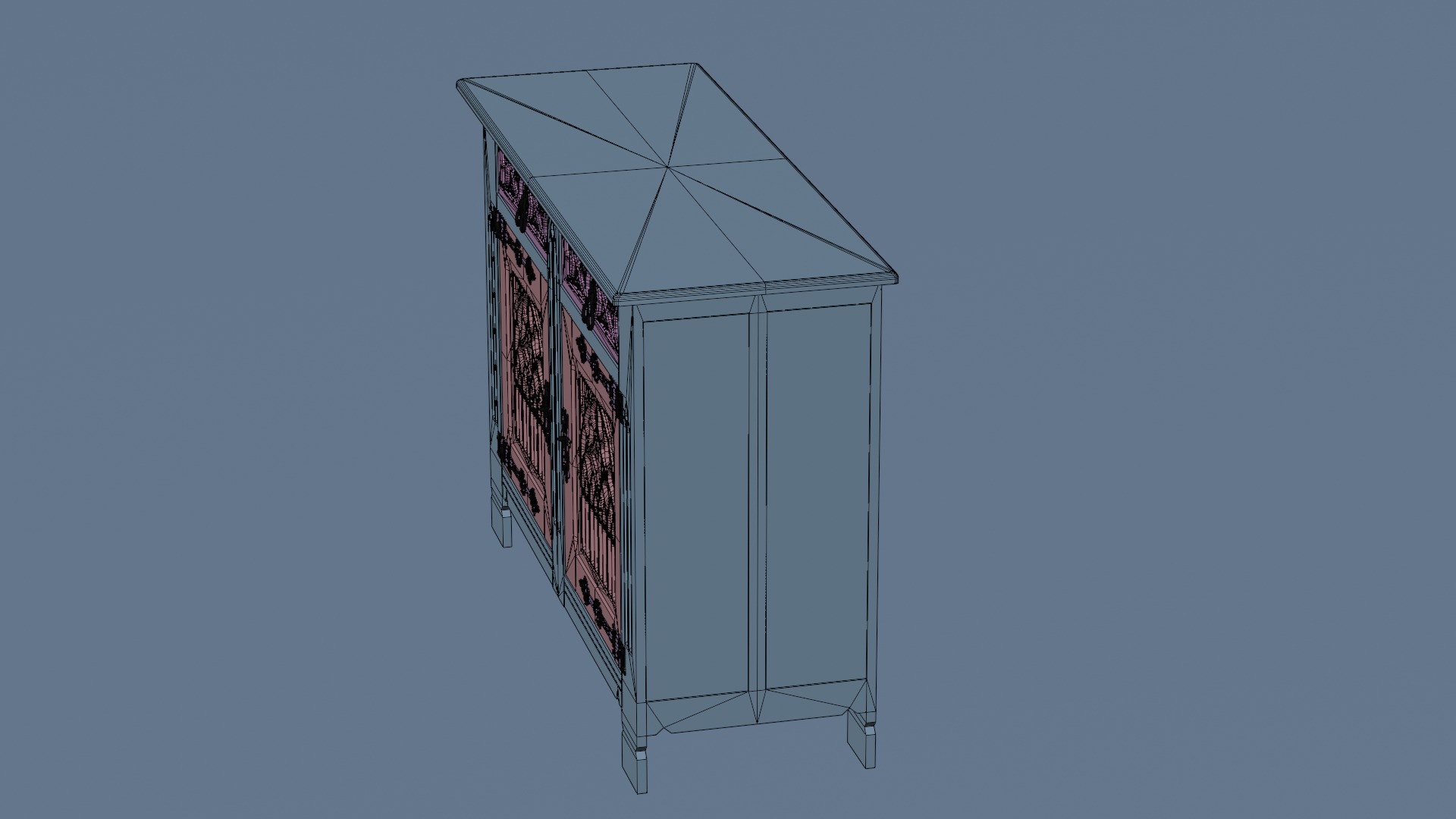 Old chest of drawers with gothic ornaments 3D model_23