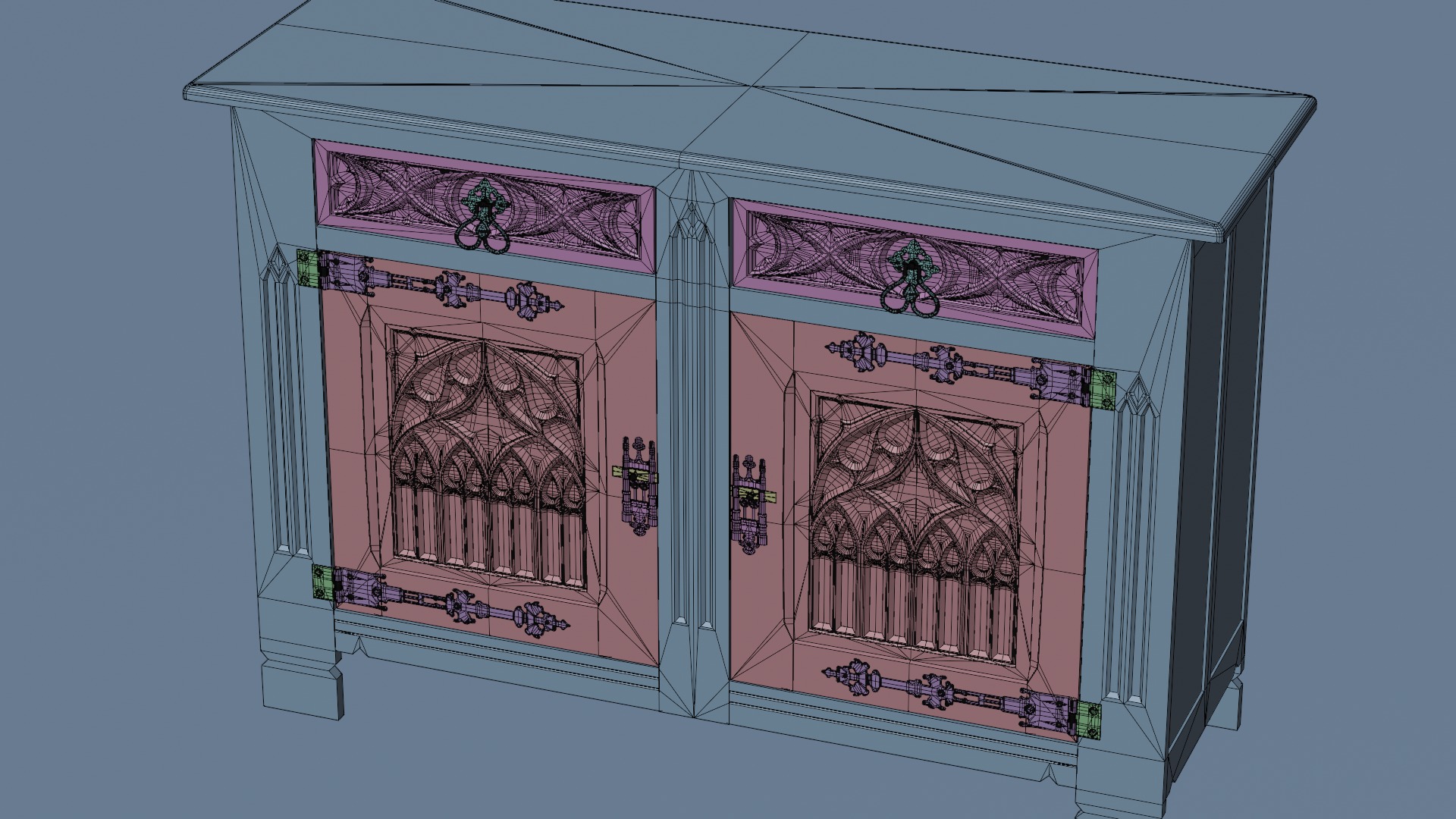 Old chest of drawers with gothic ornaments 3D model_28