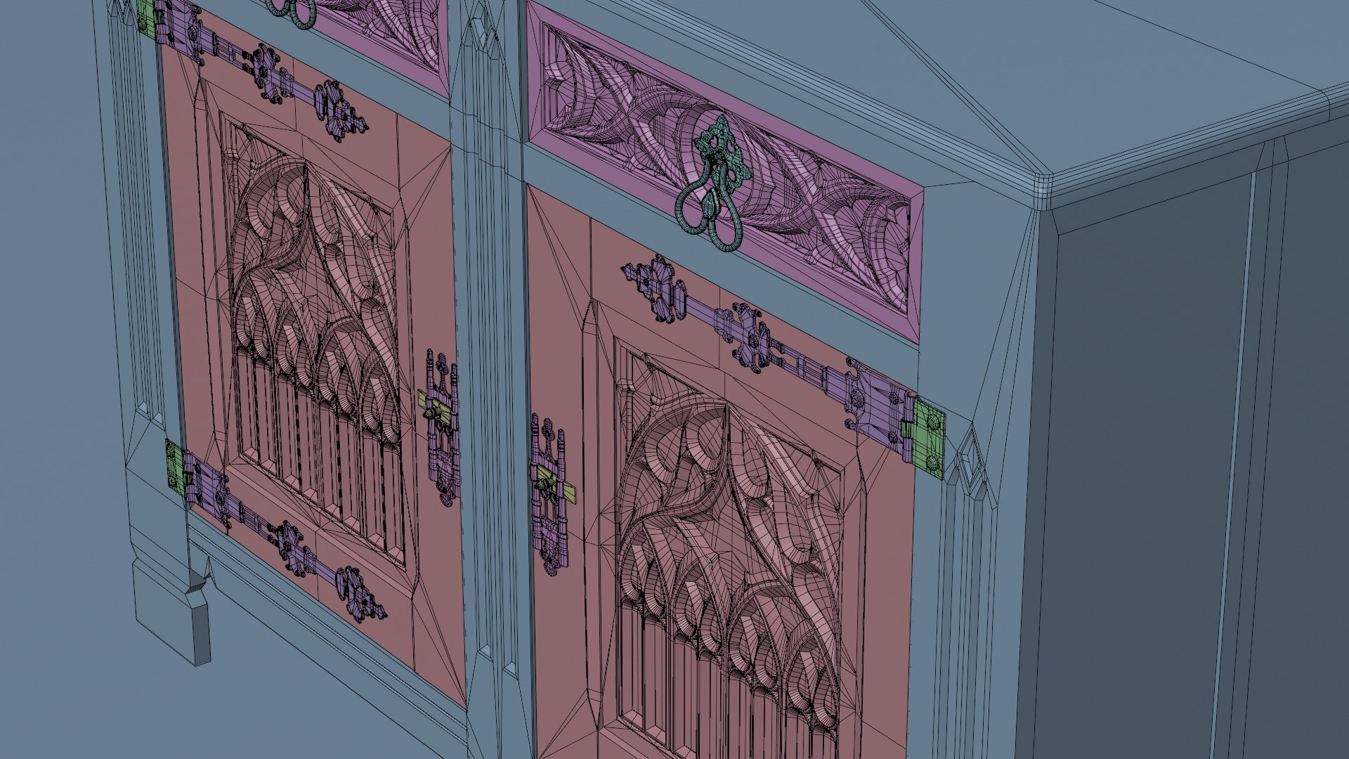 Old chest of drawers with gothic ornaments 3D model_27