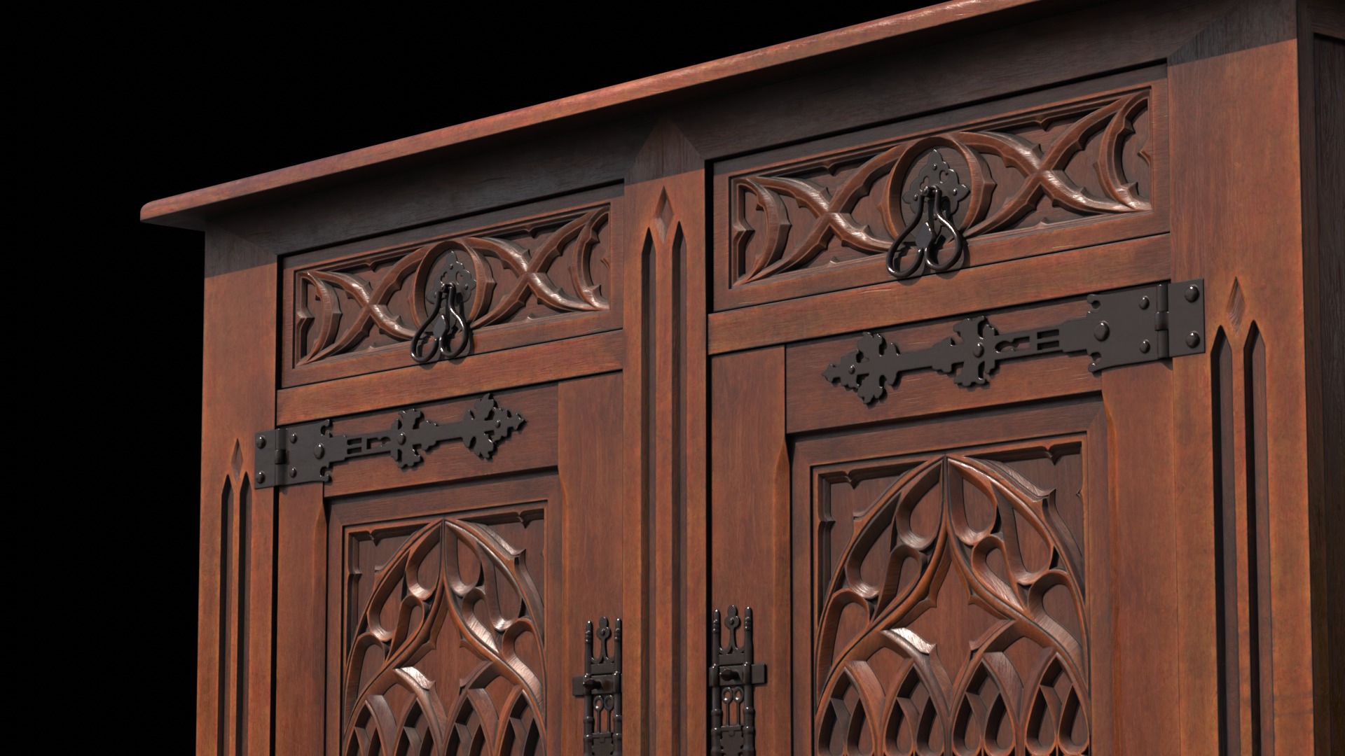 Old chest of drawers with gothic ornaments 3D model_6