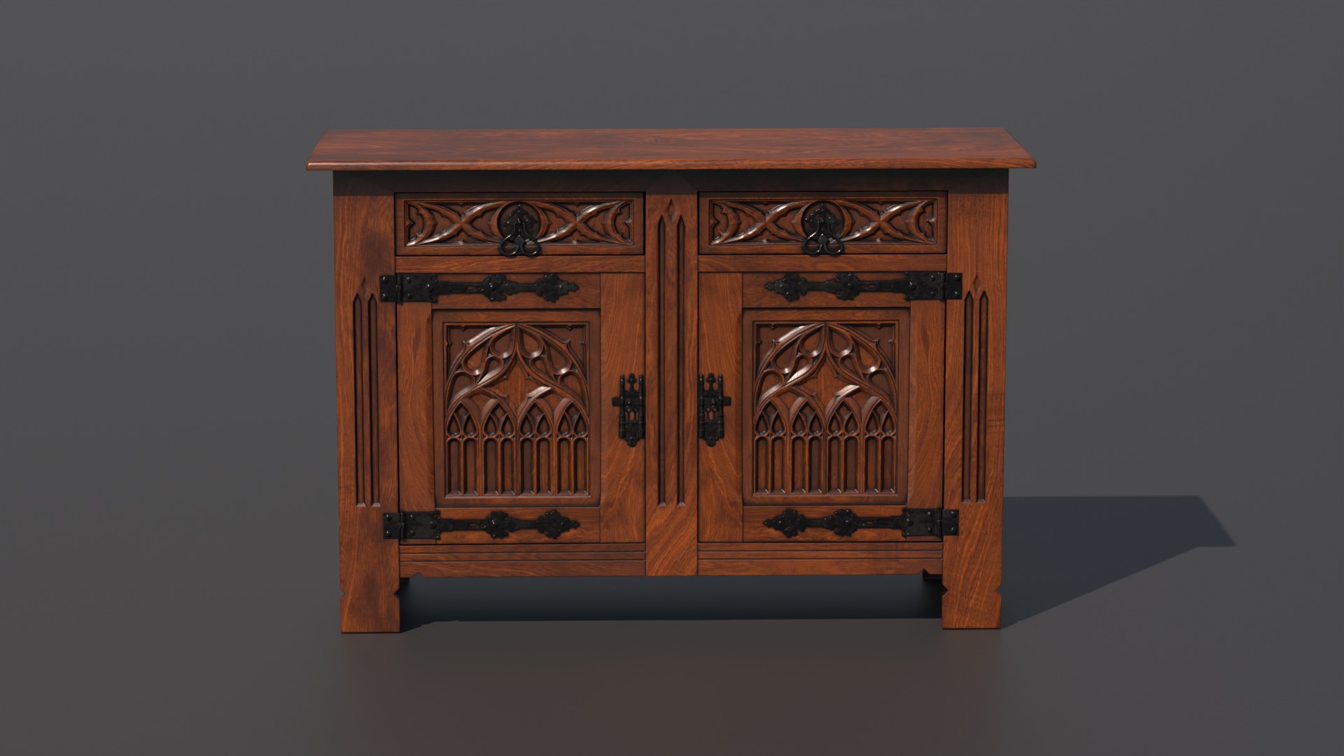 Old chest of drawers with gothic ornaments 3D model_10