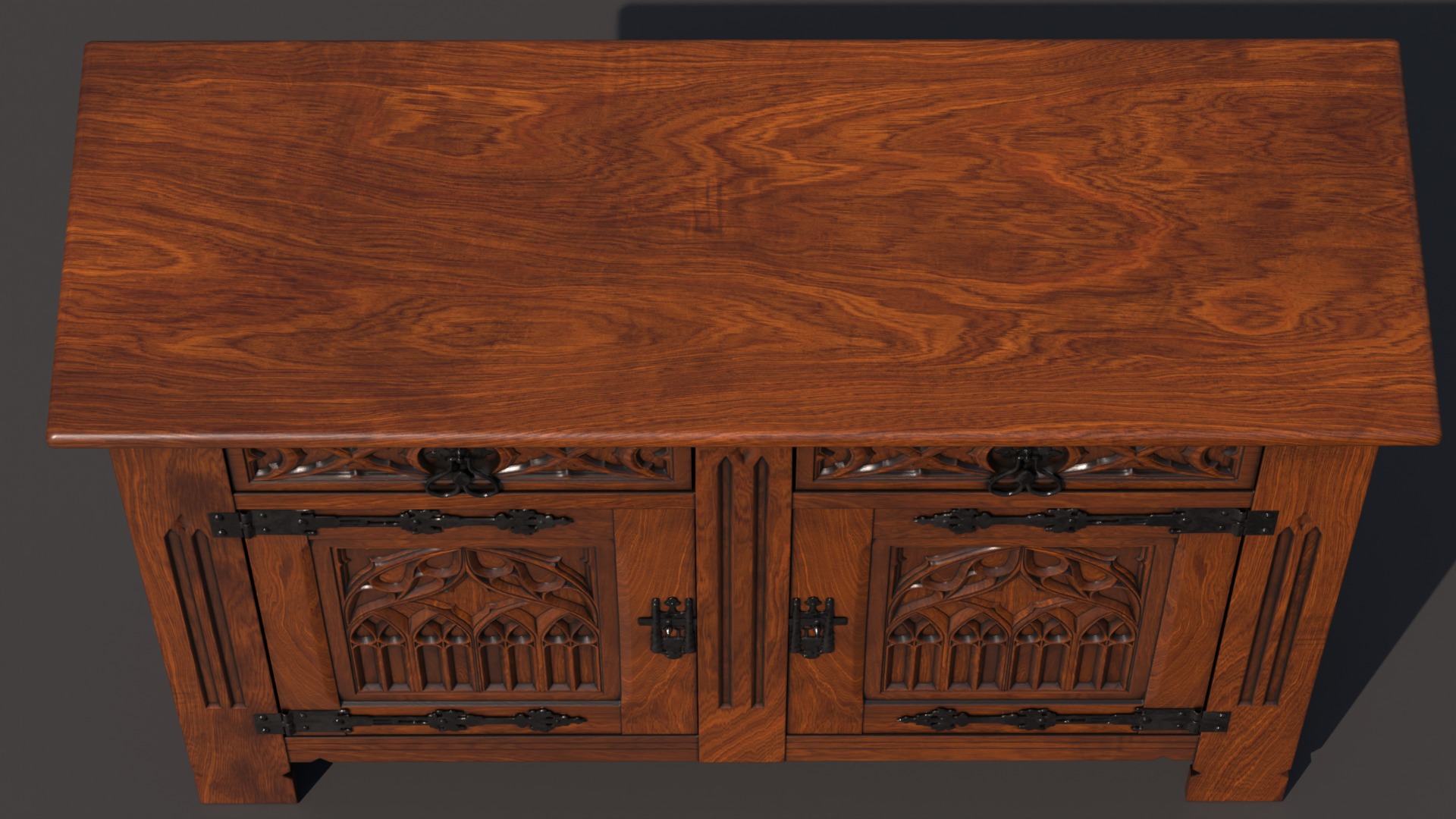 Old chest of drawers with gothic ornaments 3D model_19
