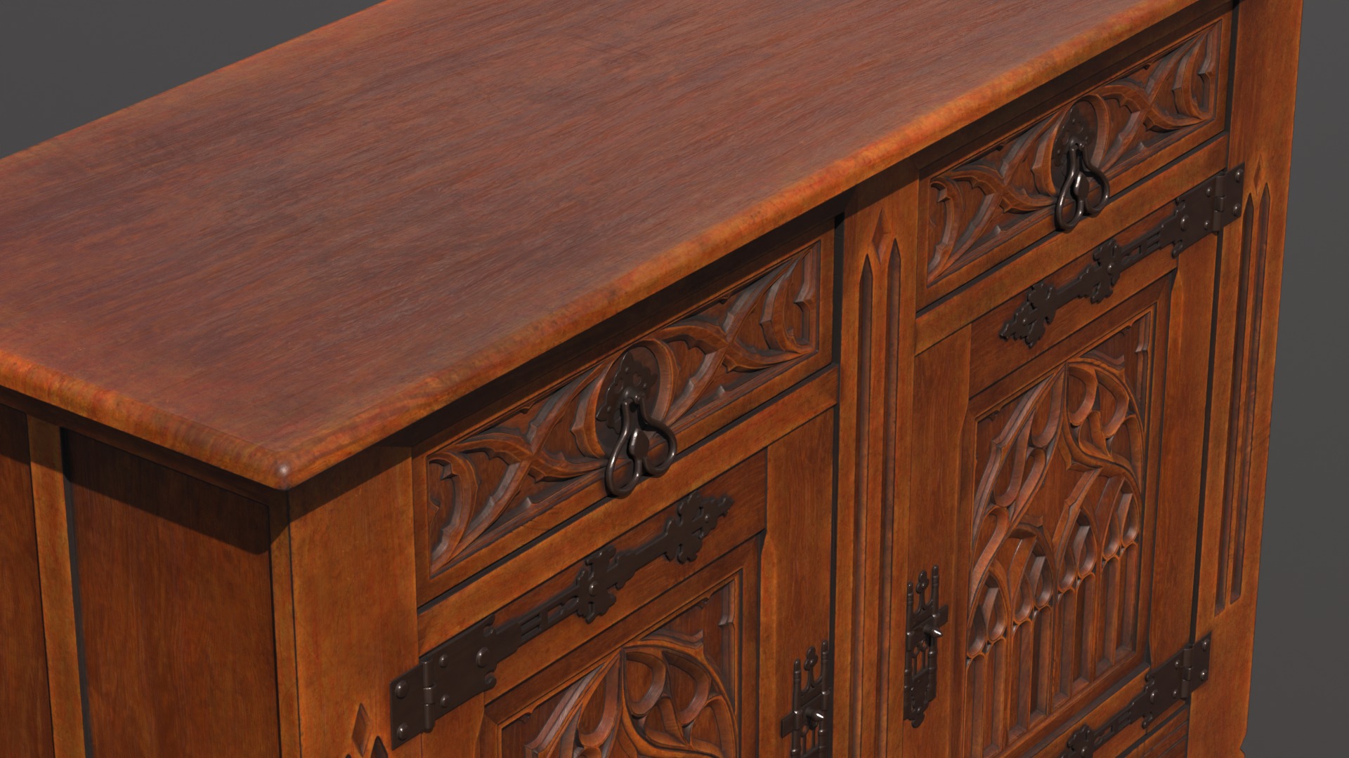 Old chest of drawers with gothic ornaments 3D model_7