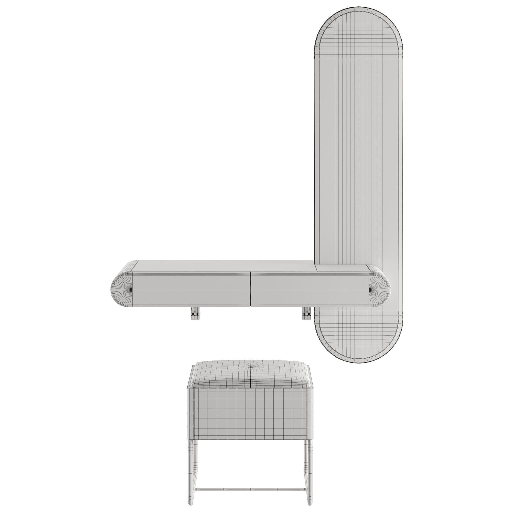 Modern Black Makeup Vanity Set Mirrored Dressing Table 3D model_2