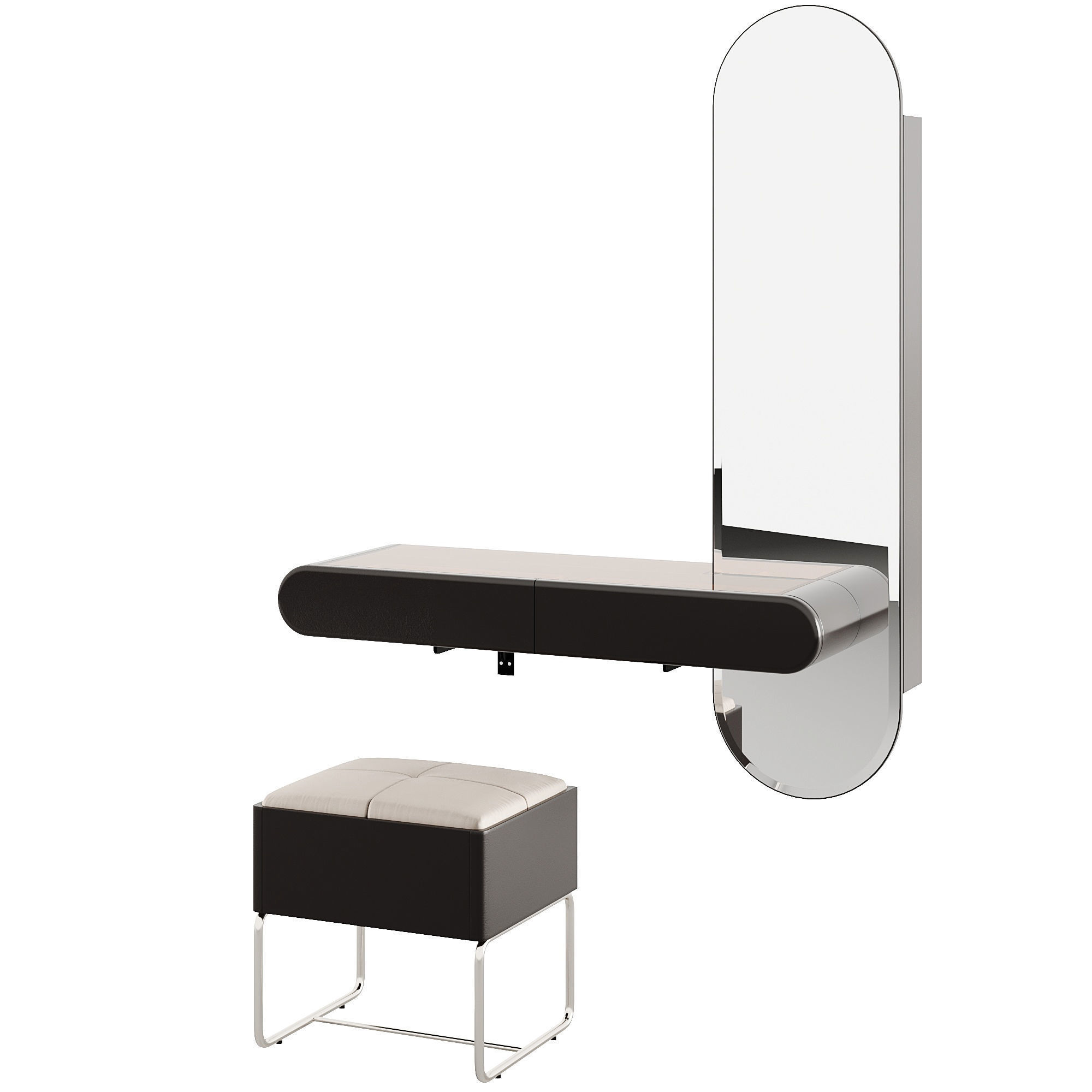 Modern Black Makeup Vanity Set Mirrored Dressing Table 3D model_1