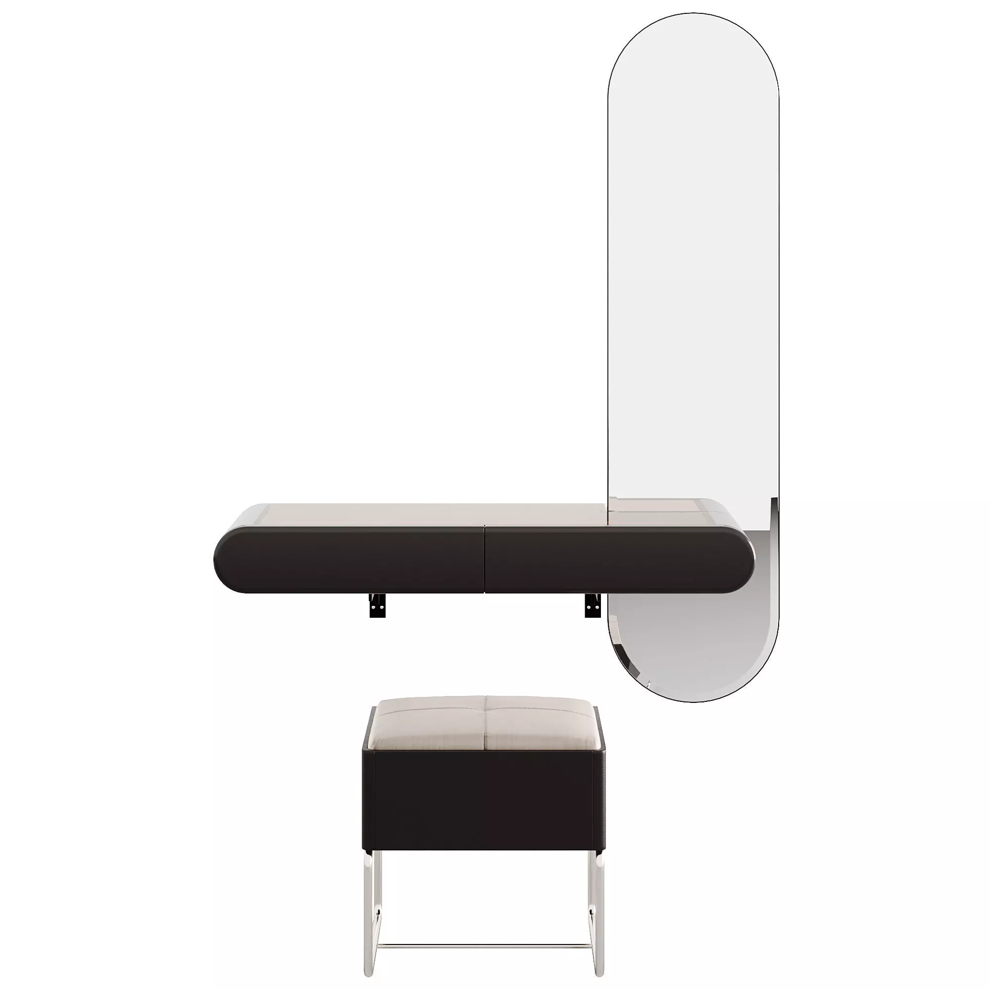 Modern Black Makeup Vanity Set Mirrored Dressing Table 3D model_0