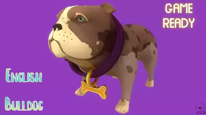 Stylized Spotted Brown English Bulldog for Games and Animation Low-poly 3D model