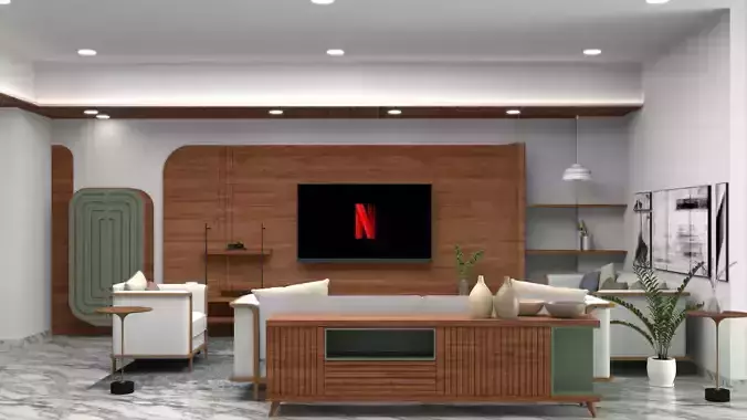 Modern living room and  kitchen 