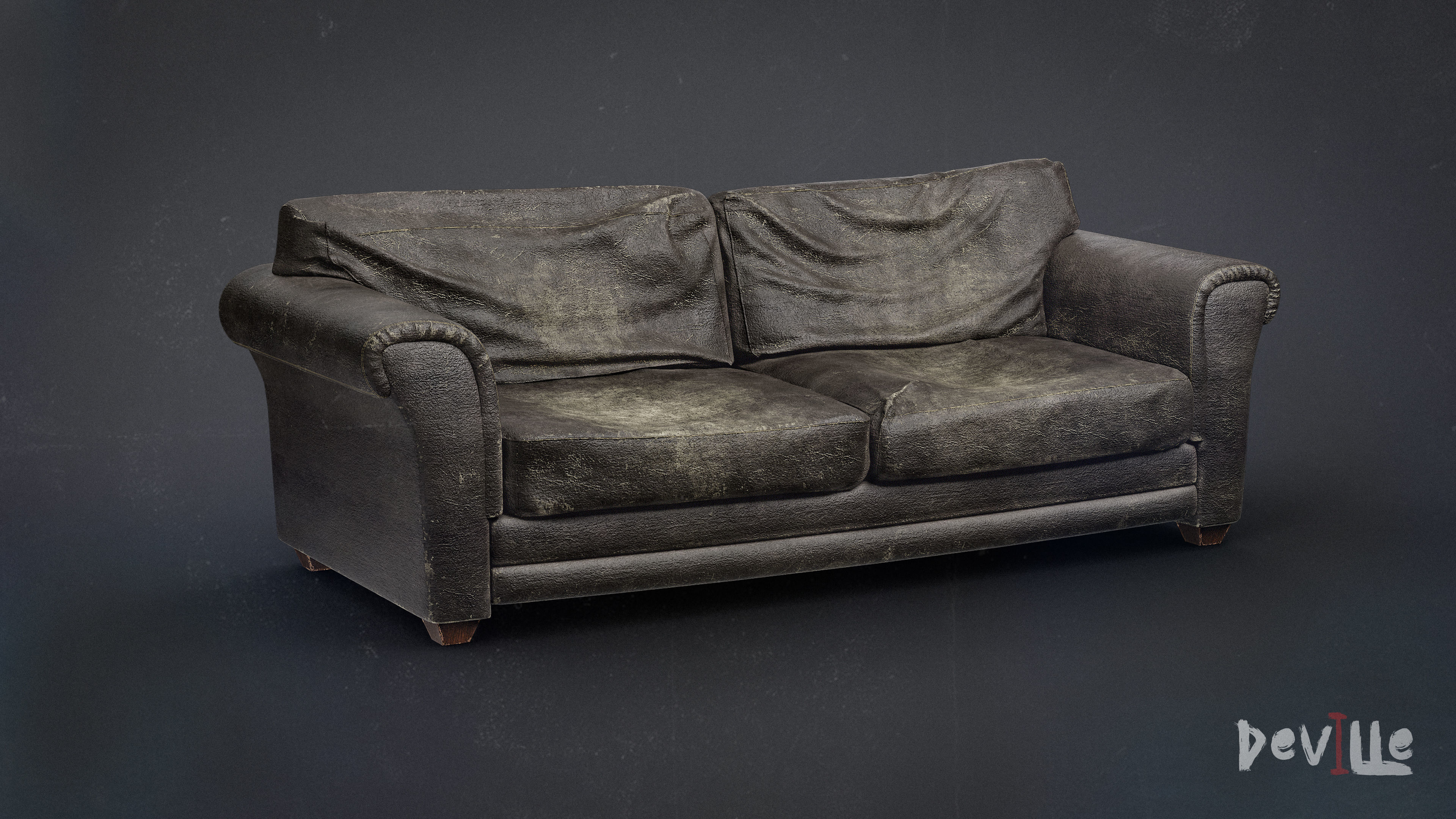 Sofa and Armchair Worn Leather and Fabric Gameready  Low-poly 3D model_5