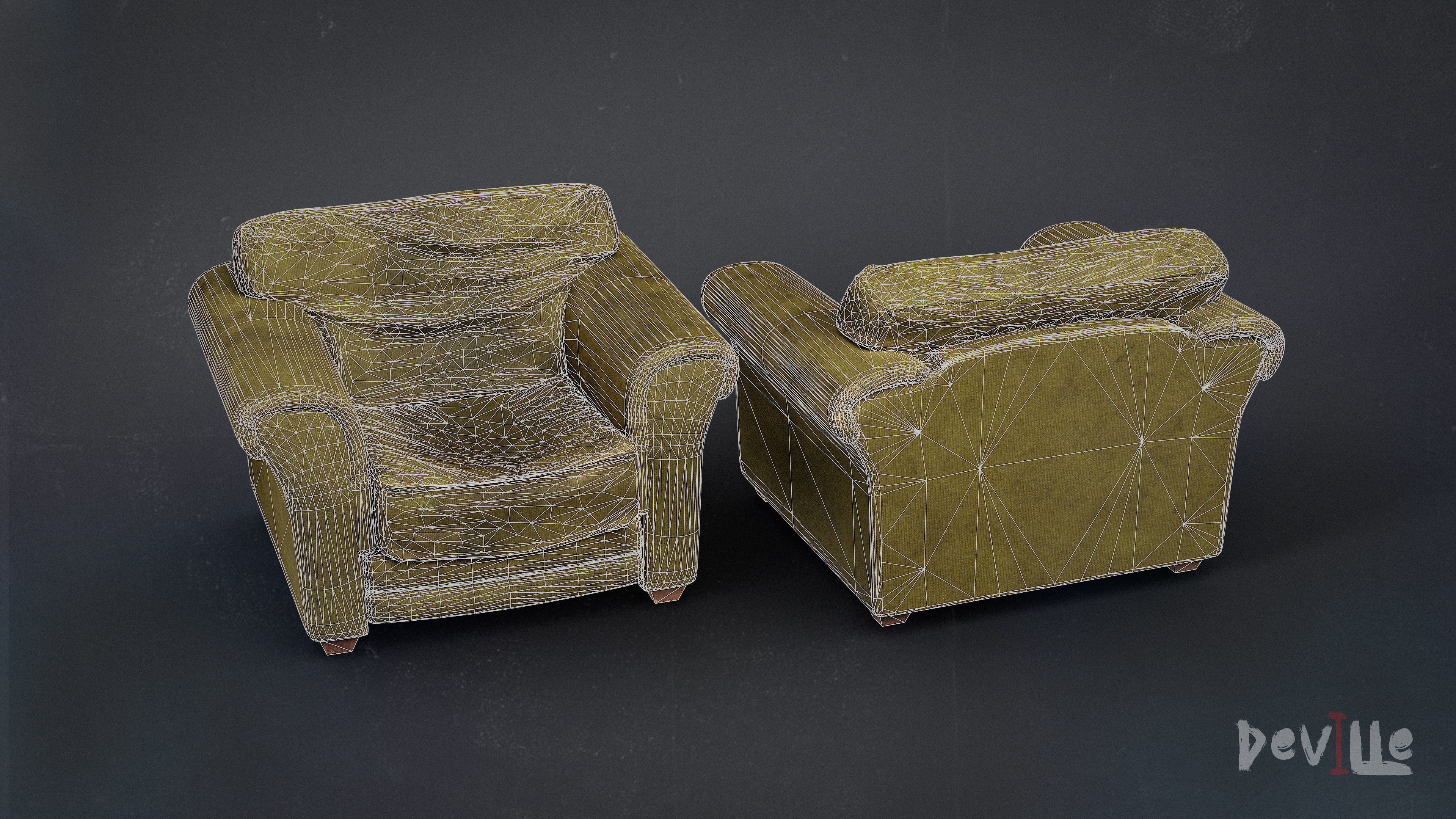 Sofa and Armchair Worn Leather and Fabric Gameready  Low-poly 3D model_16