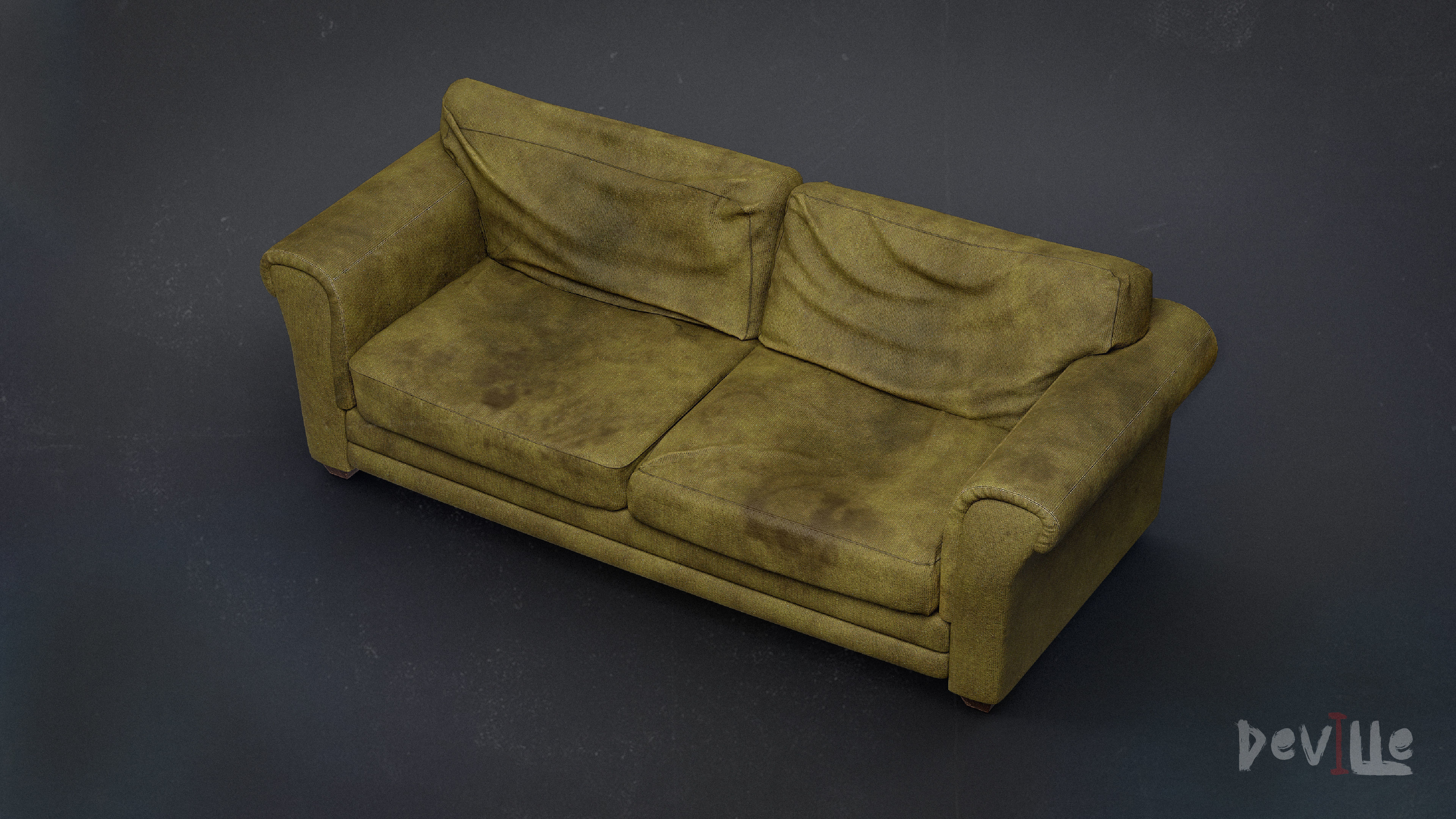 Sofa and Armchair Worn Leather and Fabric Gameready  Low-poly 3D model_10