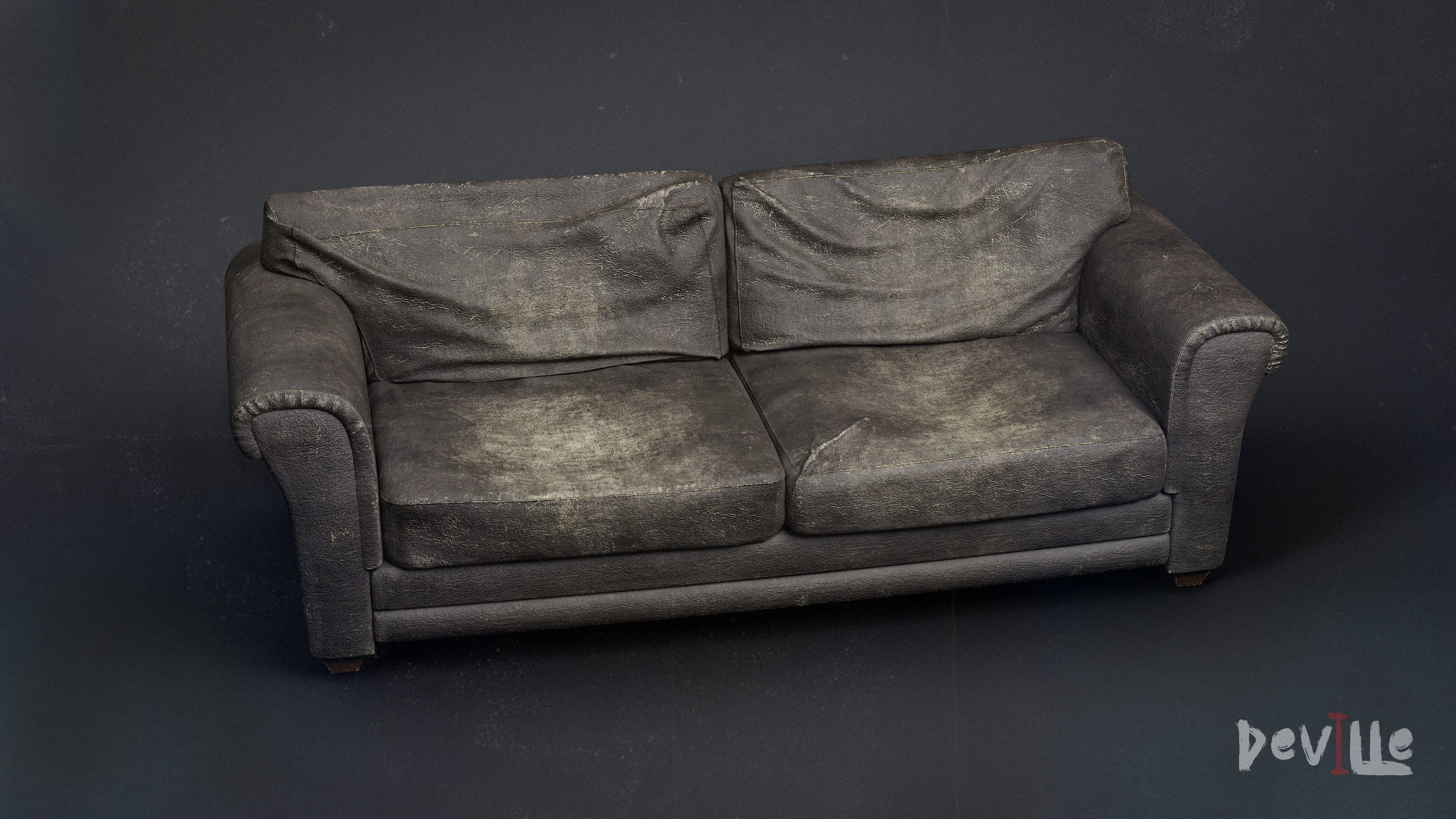 Sofa and Armchair Worn Leather and Fabric Gameready  Low-poly 3D model_7