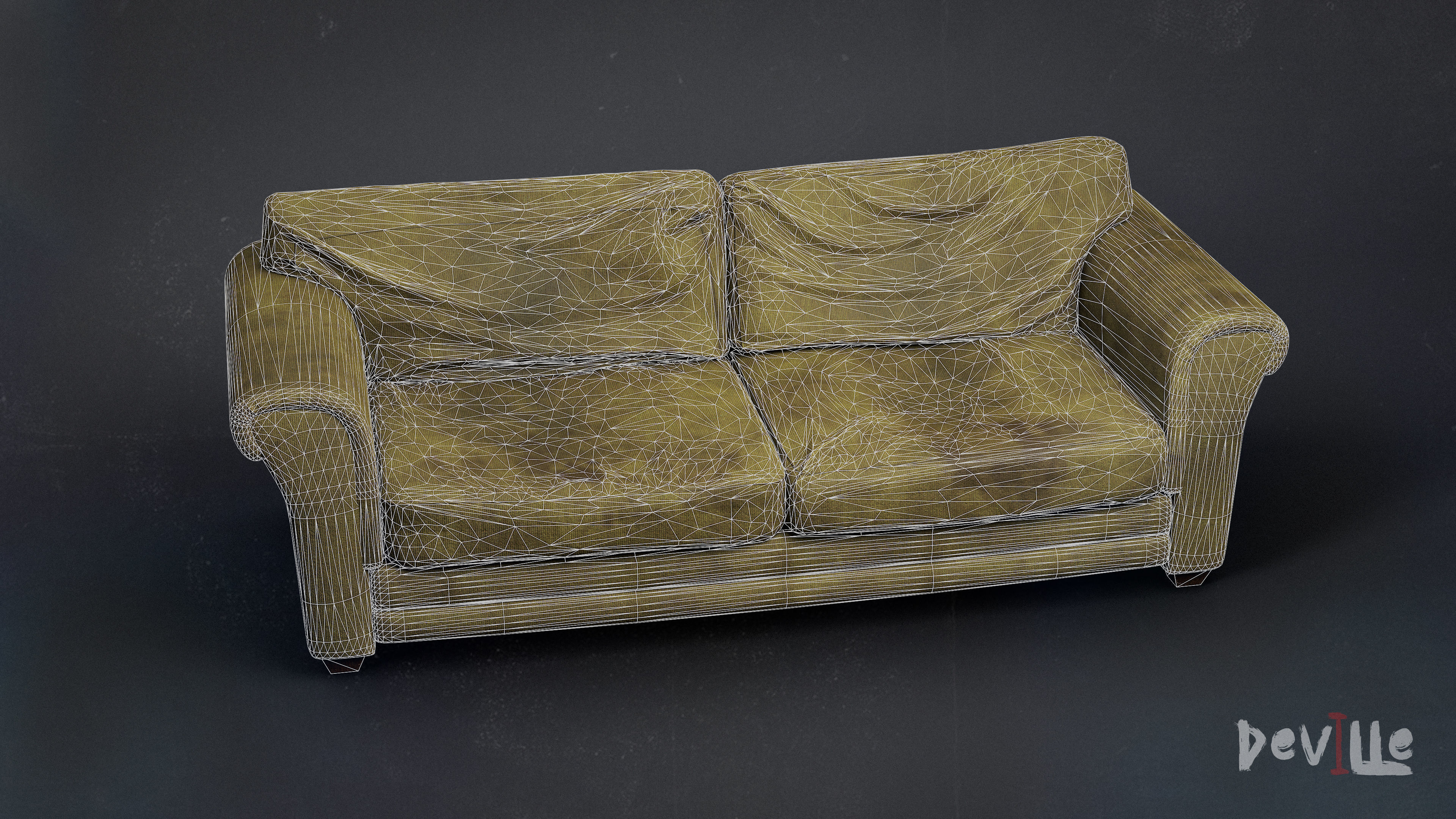 Sofa and Armchair Worn Leather and Fabric Gameready  Low-poly 3D model_18