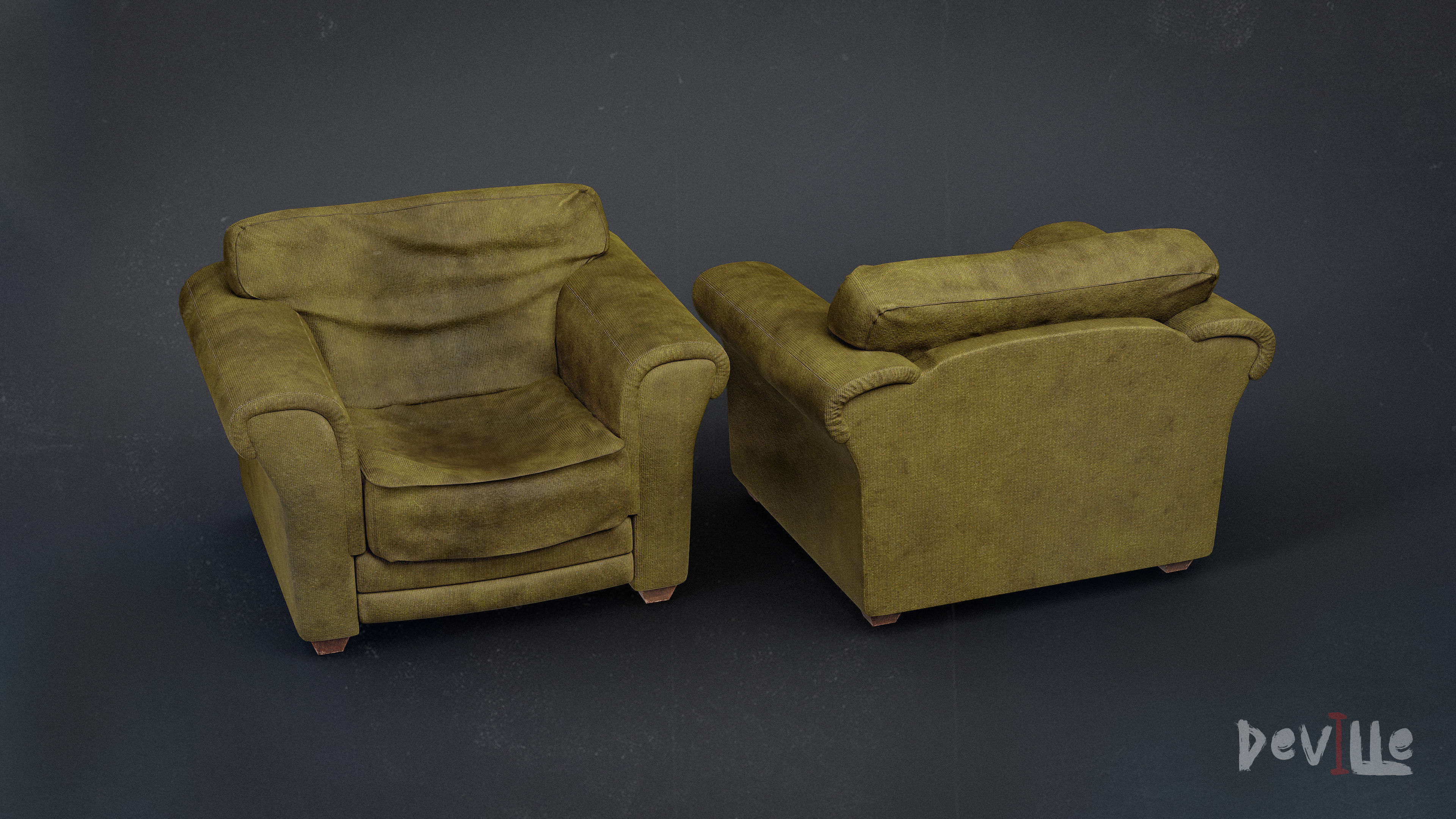 Sofa and Armchair Worn Leather and Fabric Gameready  Low-poly 3D model_14
