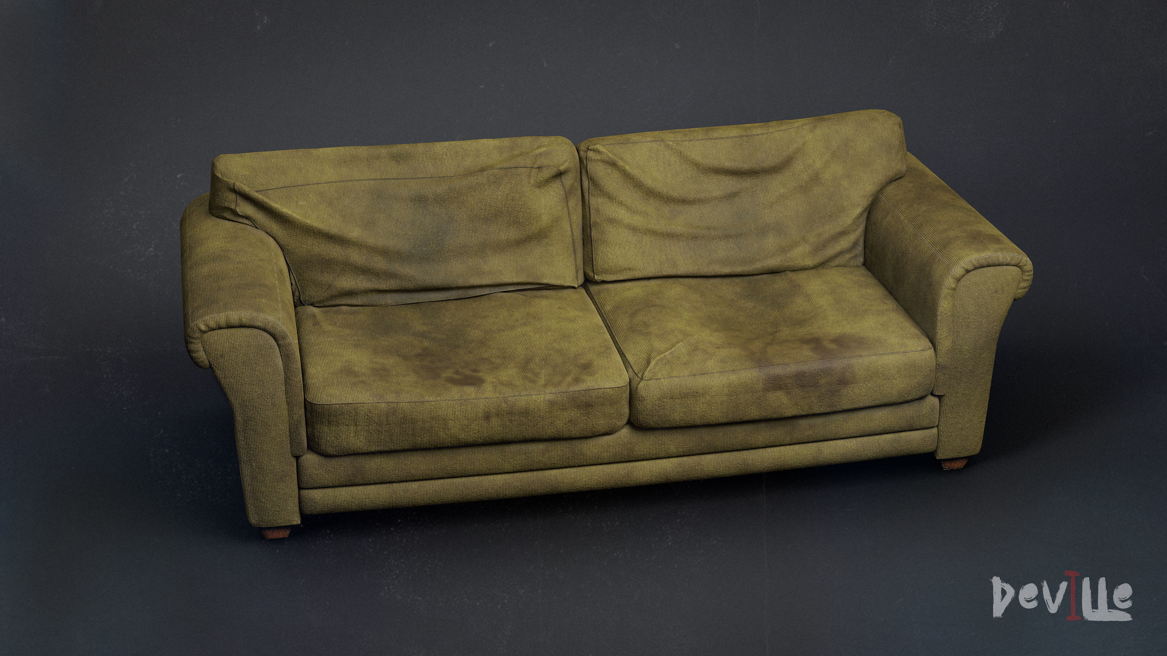 Sofa and Armchair Worn Leather and Fabric Gameready  Low-poly 3D model_8