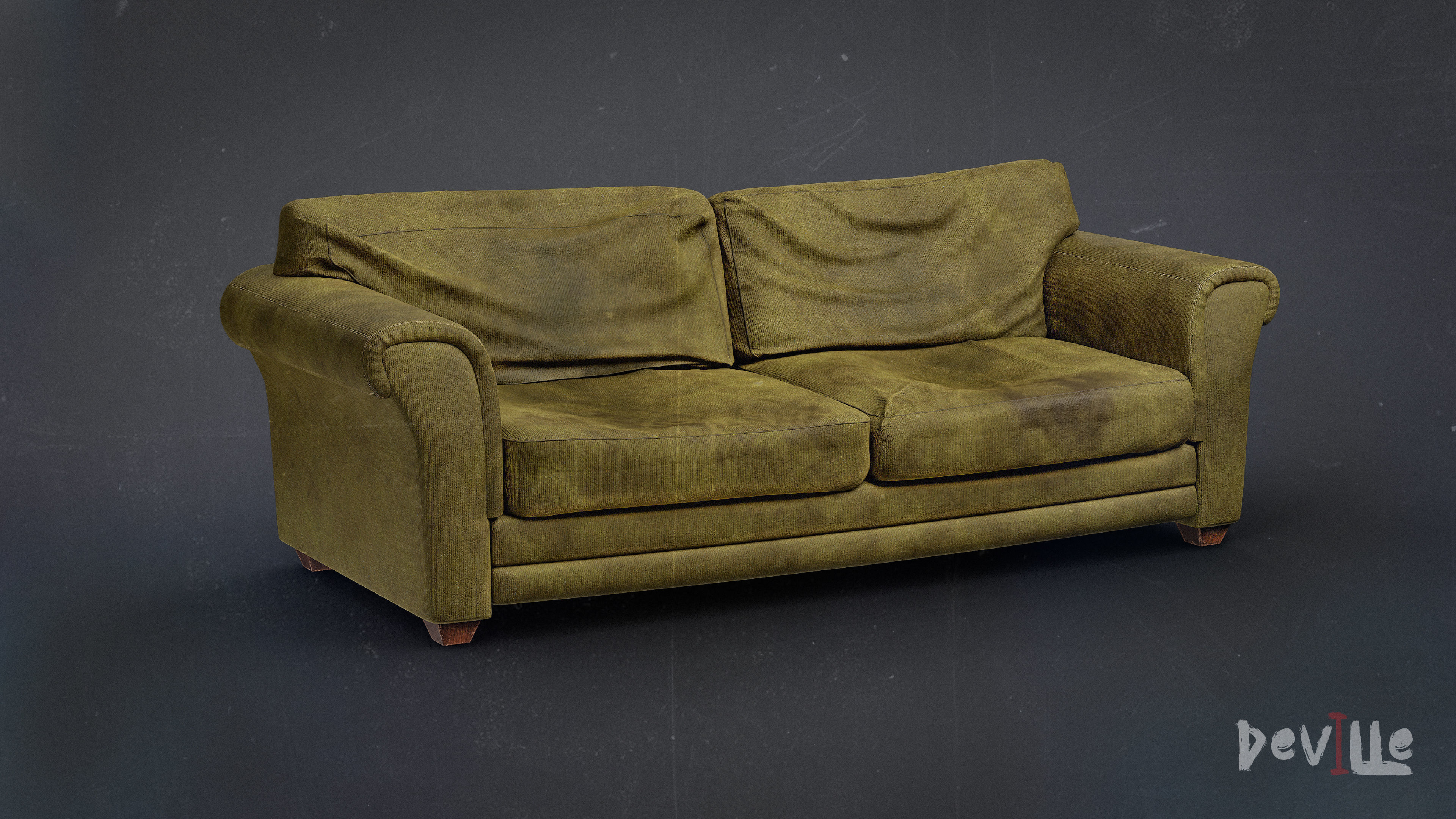 Sofa and Armchair Worn Leather and Fabric Gameready  Low-poly 3D model_6
