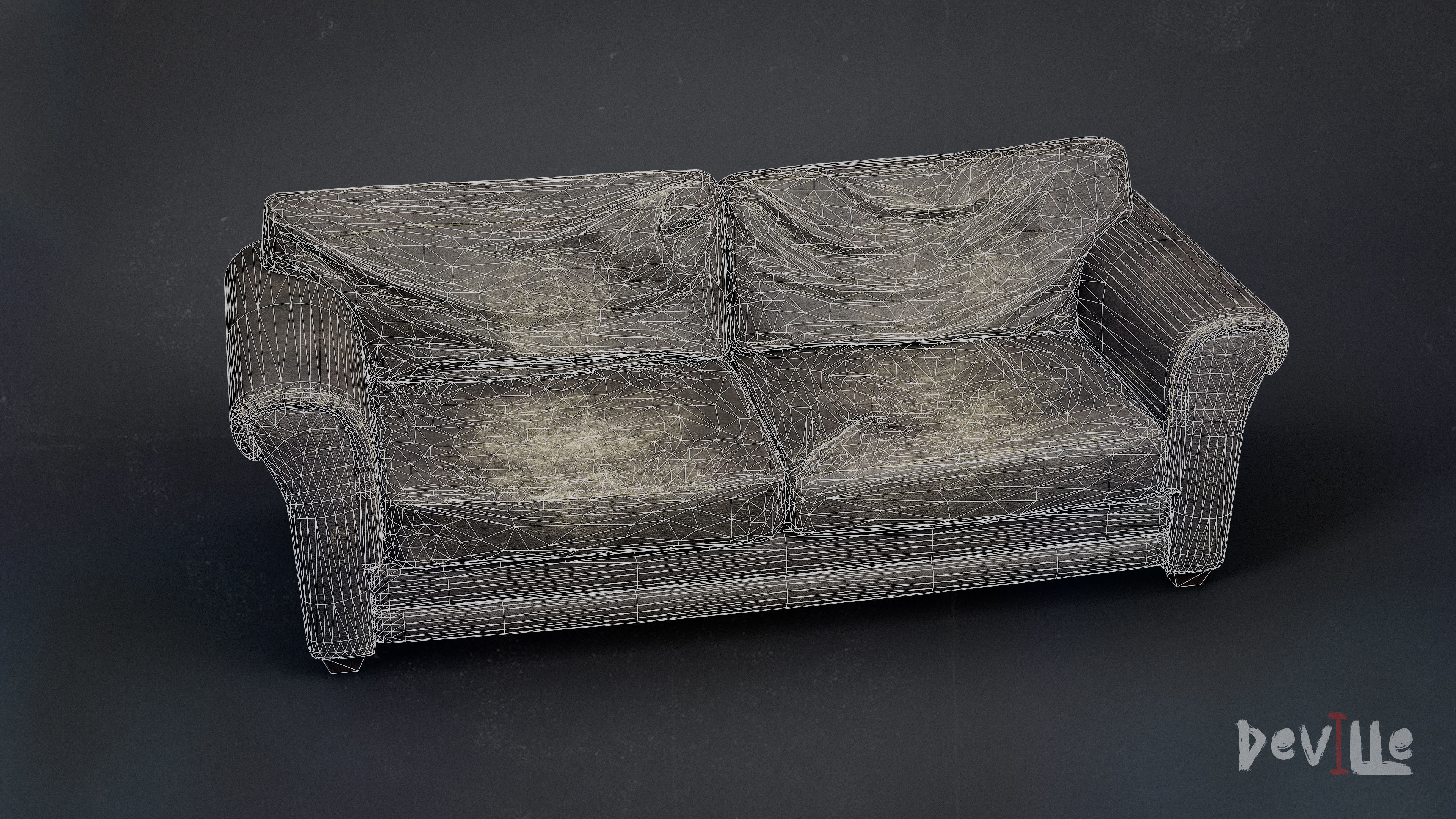 Sofa and Armchair Worn Leather and Fabric Gameready  Low-poly 3D model_17