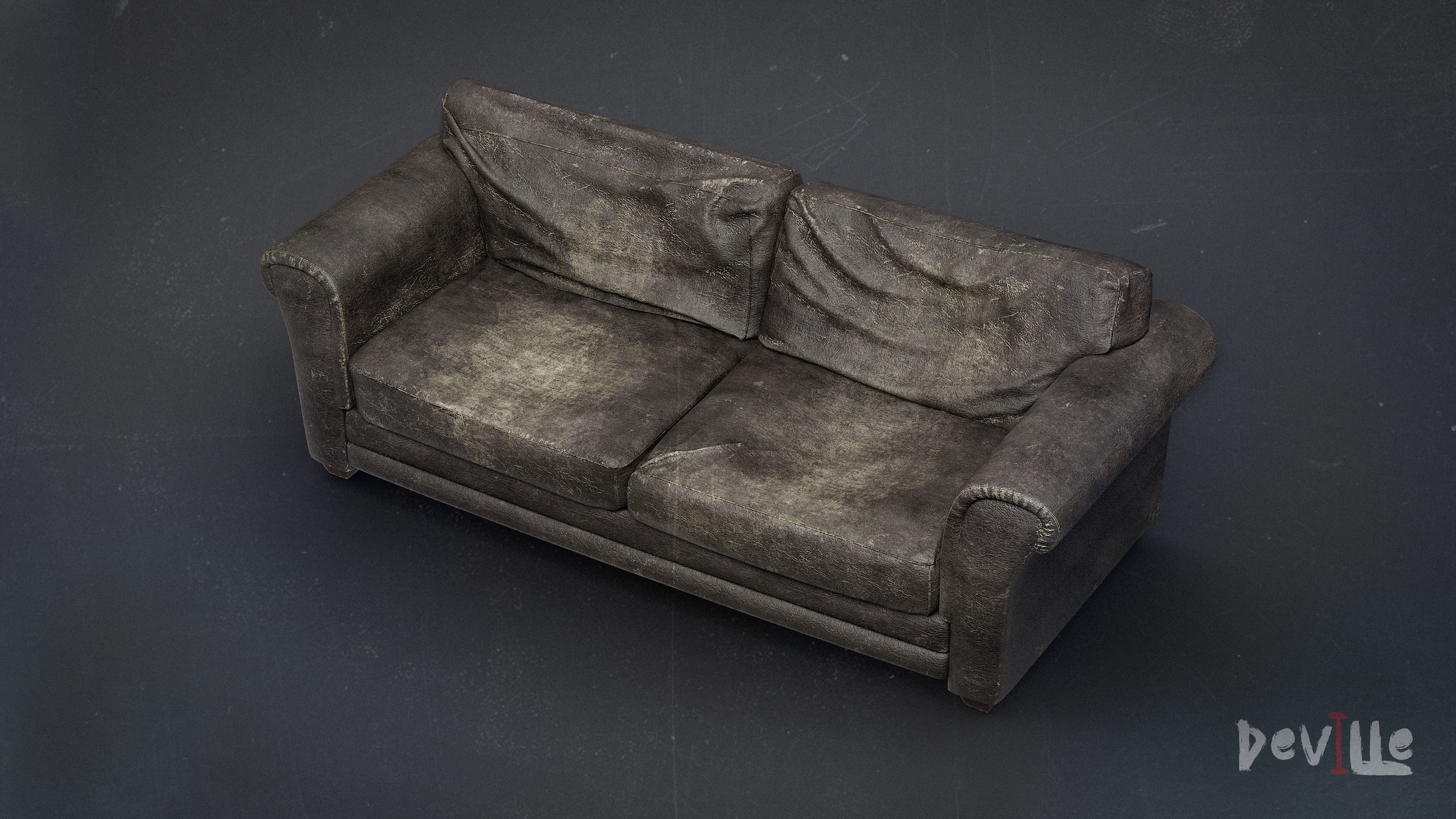 Sofa and Armchair Worn Leather and Fabric Gameready  Low-poly 3D model_9