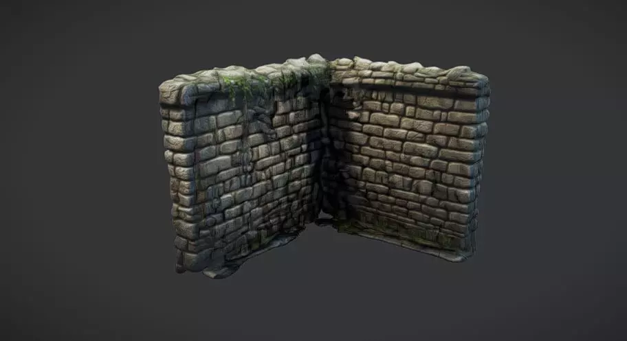 Ruined Stone Wall Model 3D model_0