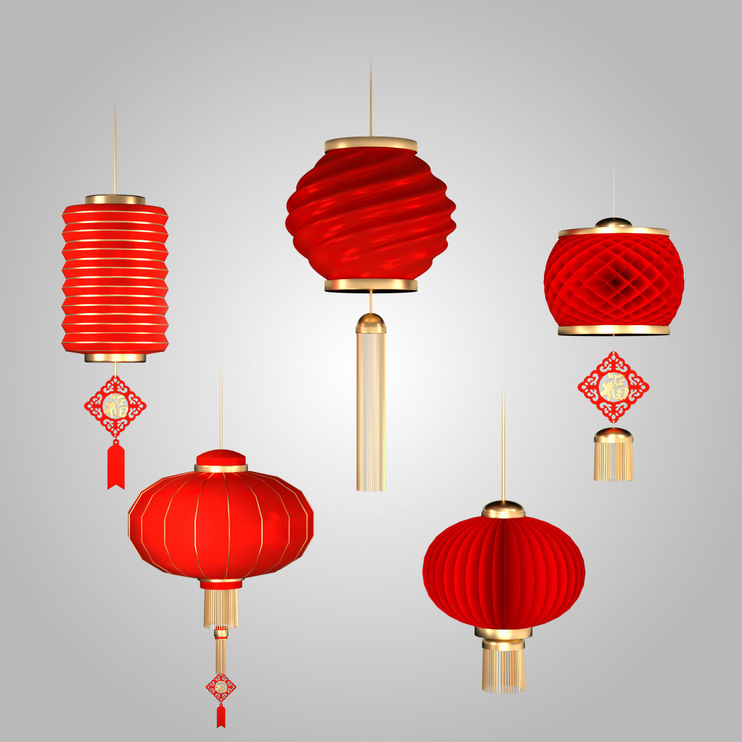 Chinese Lantern Set - Holidays Festival Trditional Lights 3D model_12