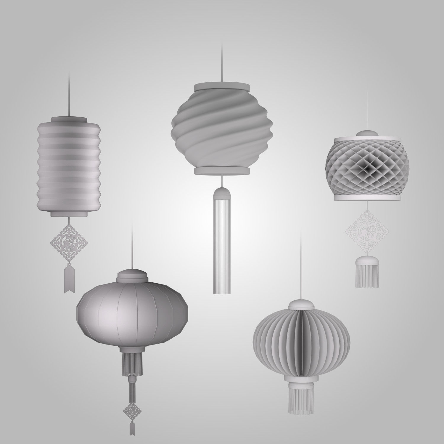 Chinese Lantern Set - Holidays Festival Trditional Lights 3D model_1