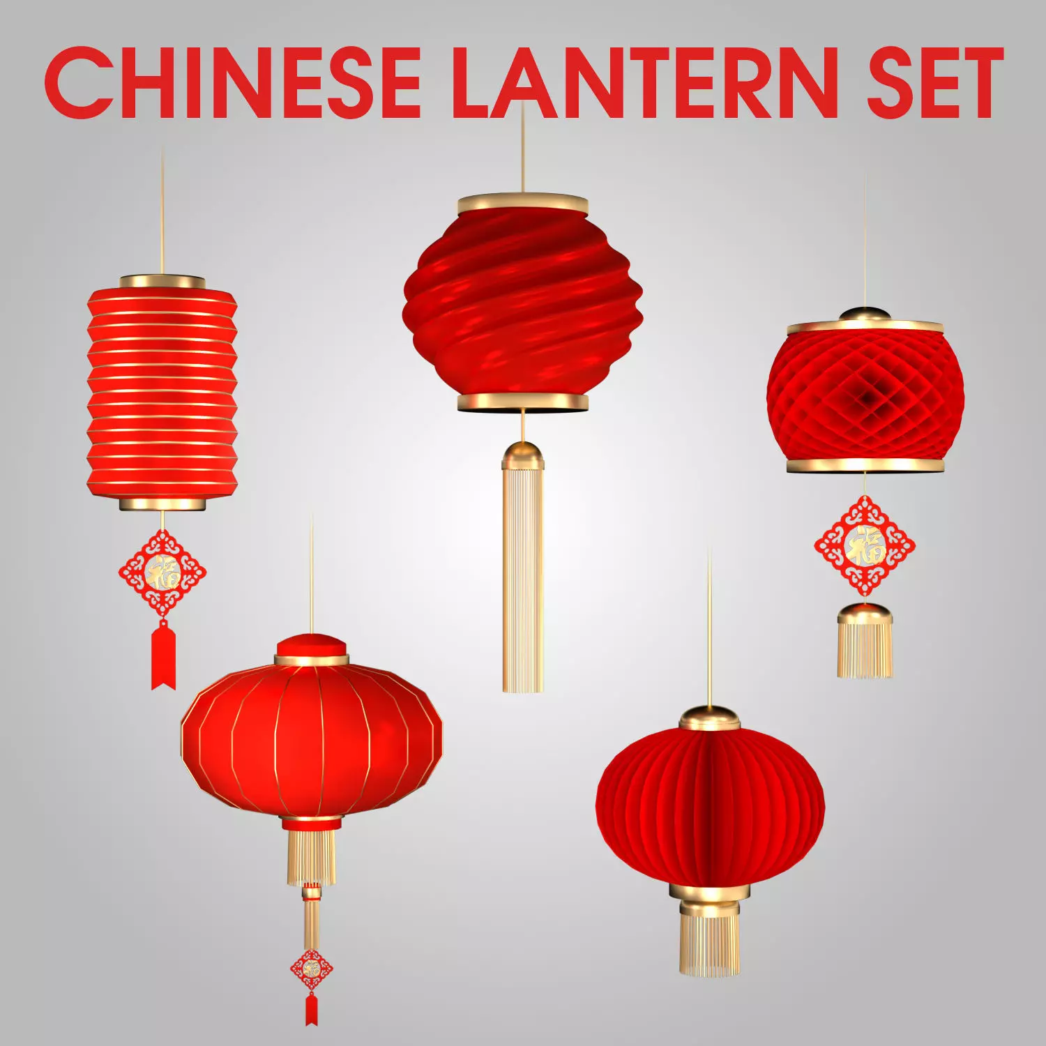 Chinese Lantern Set - Holidays Festival Trditional Lights 3D model_0