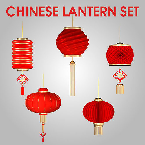Chinese Lantern Set - Holidays Festival Trditional Lights 3D model