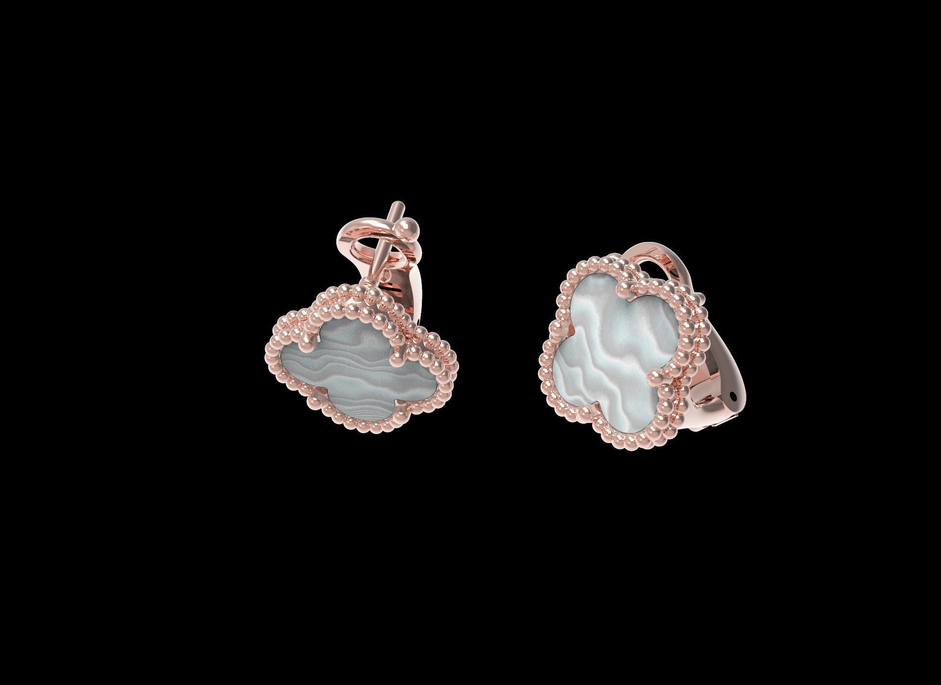 Flower Clip Back Earrings With Mother of pearl or Malachite  3D print model_2