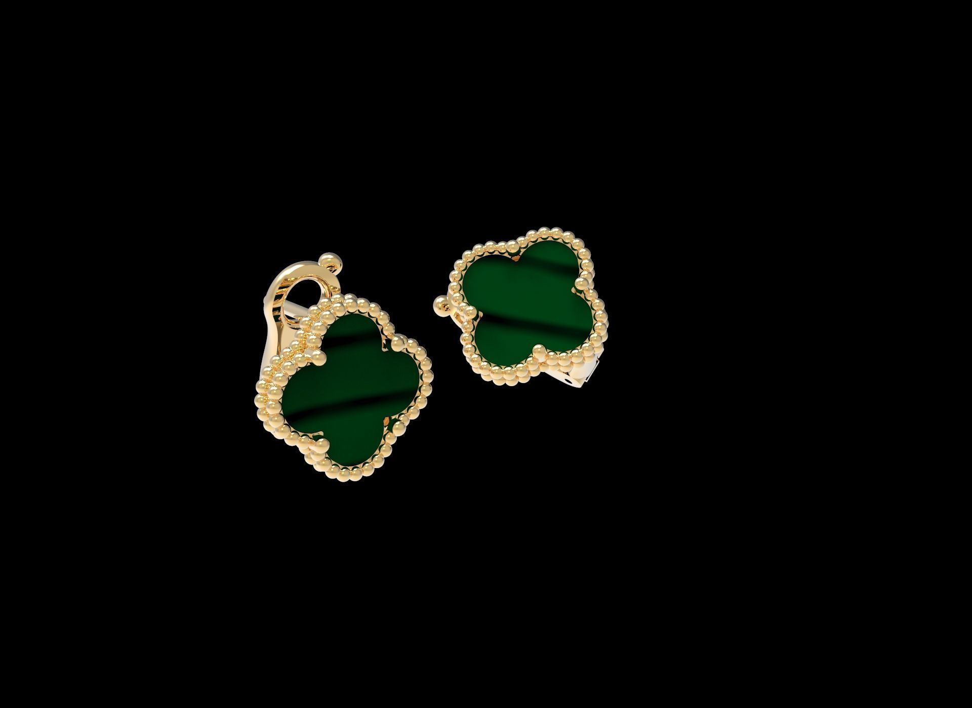 Flower Clip Back Earrings With Mother of pearl or Malachite  3D print model_4