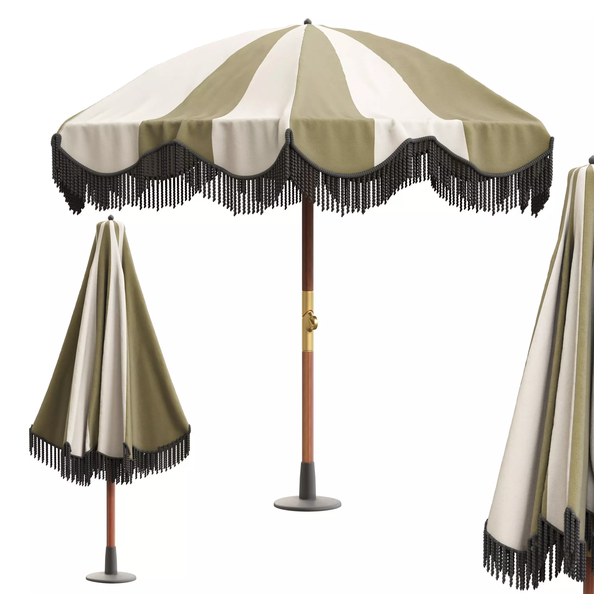 Pink Khaki Striped Parasol 3D model_0