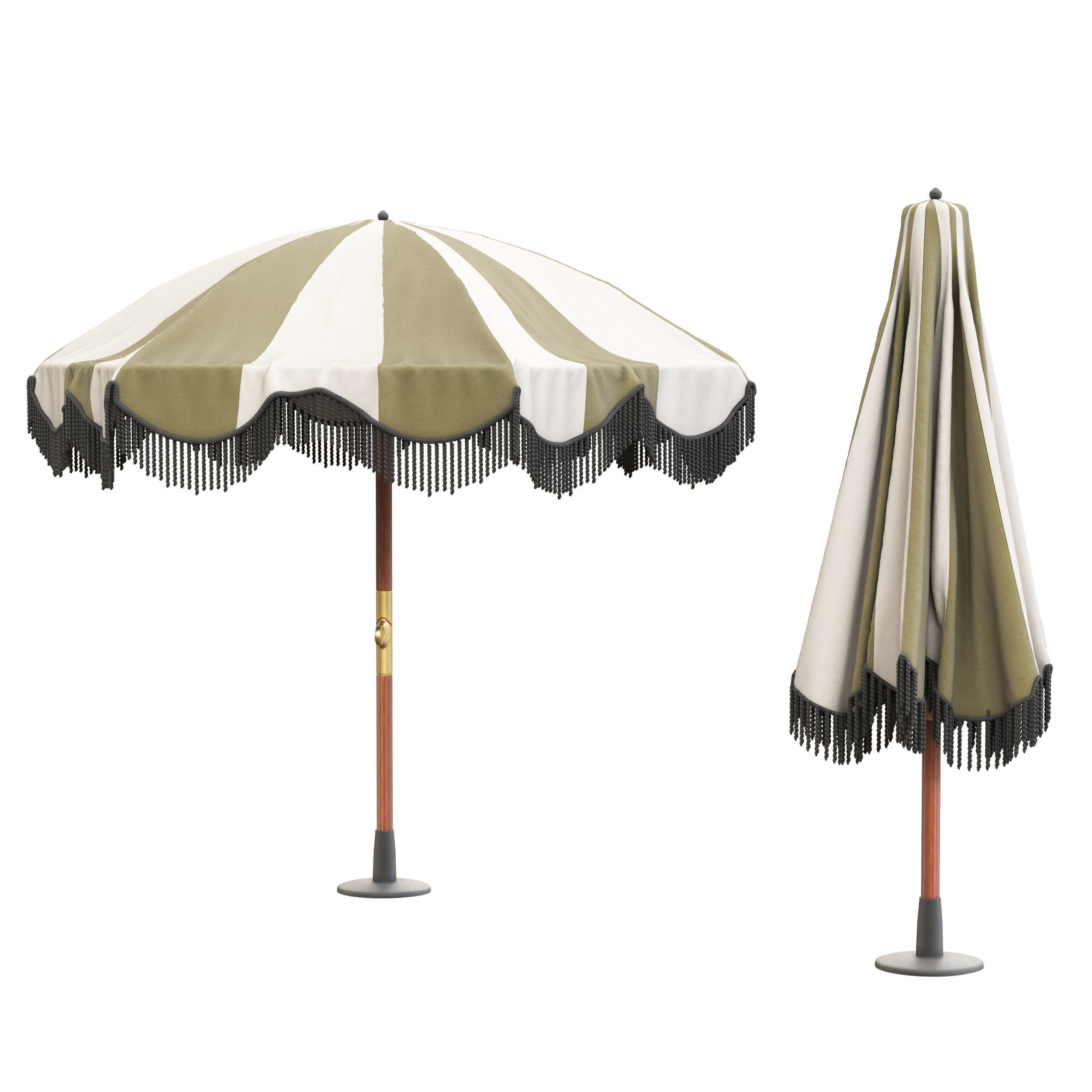 Pink Khaki Striped Parasol 3D model_1