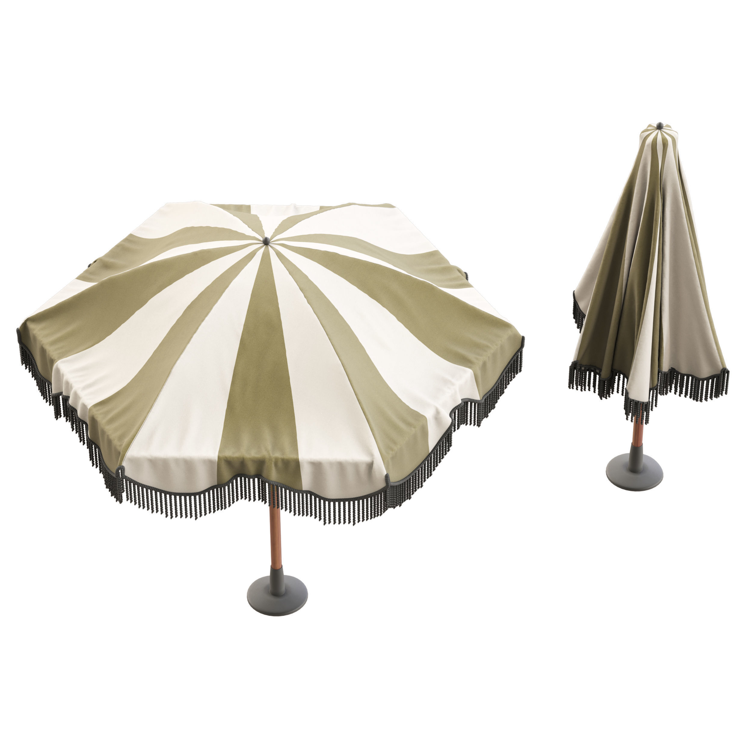 Pink Khaki Striped Parasol 3D model_2