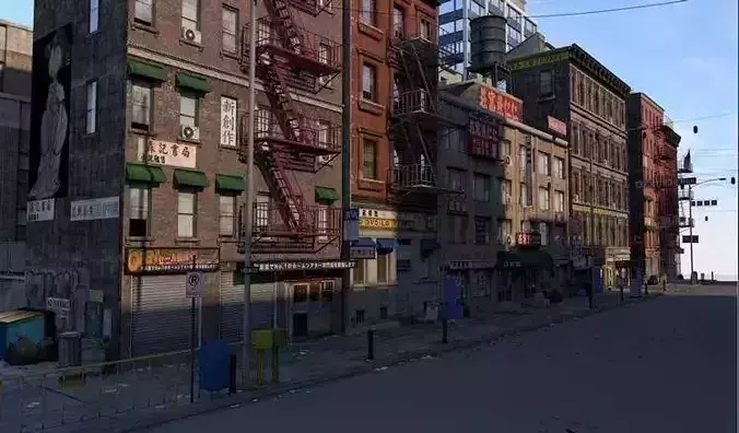 5 street blocks high detailed city building Chinatown 