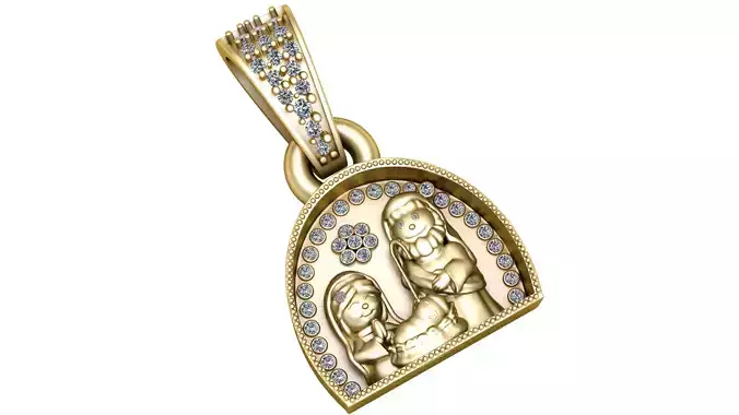 FAMILY DIAMOND CHARM PENDANT 3D PRINABLE MODEL 3D print model