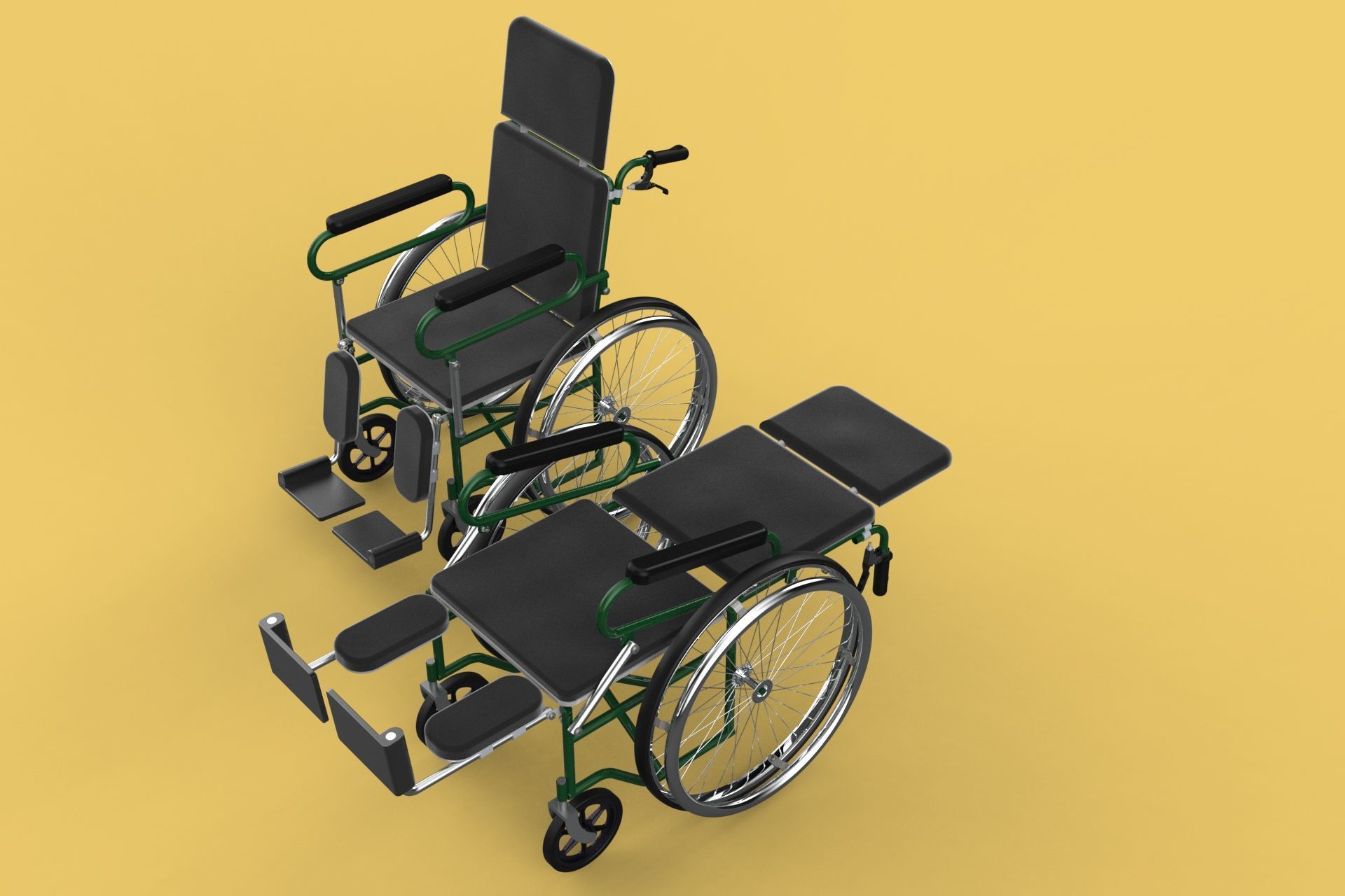 RECLINING RECLINE TILT LYING MANUAL FOLDING WHEELCHAIR MEDICAL 3D model_2
