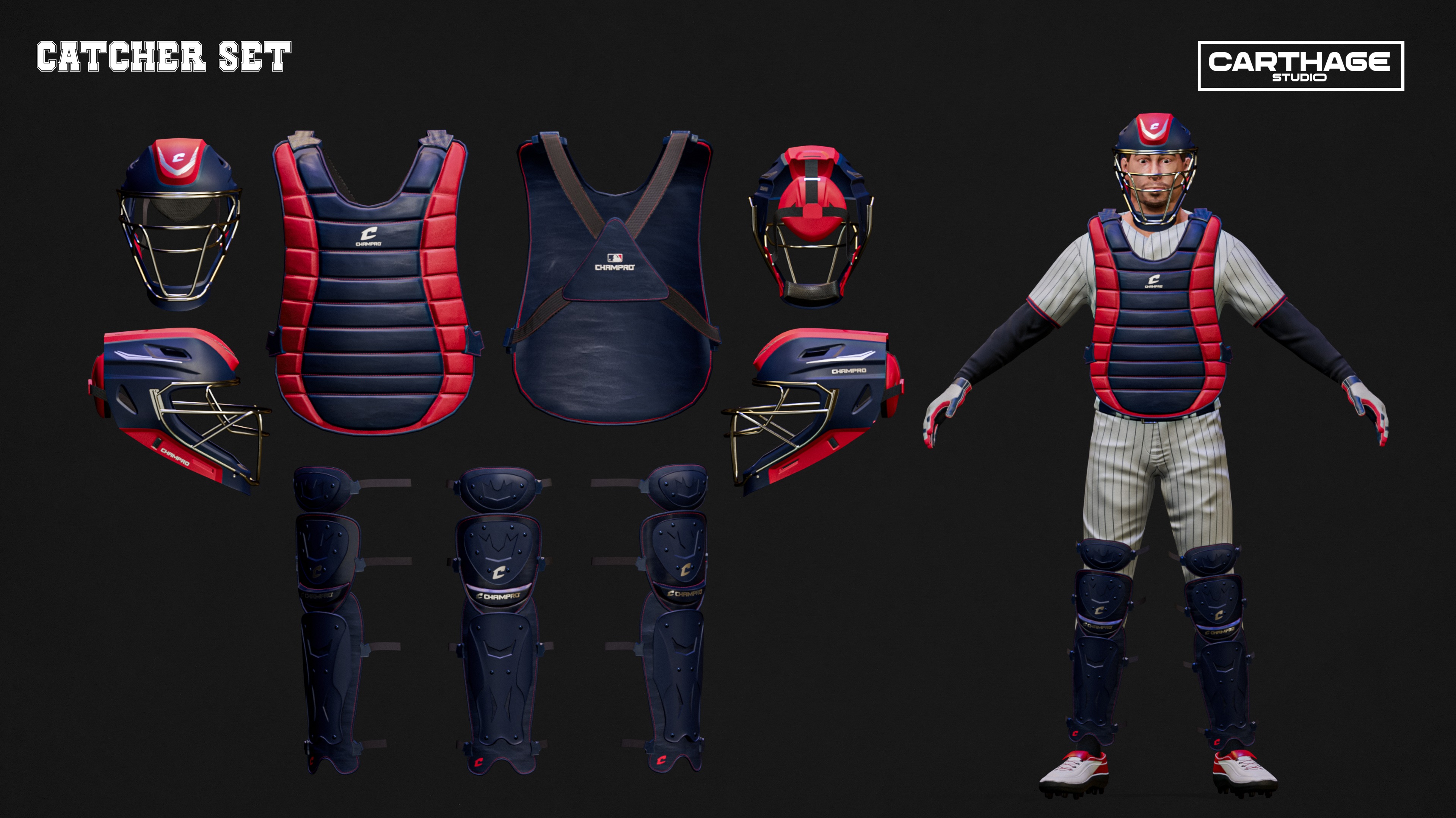 Minnesota Twins Character And Essential Baseball Equipments Low-poly 3D model_3
