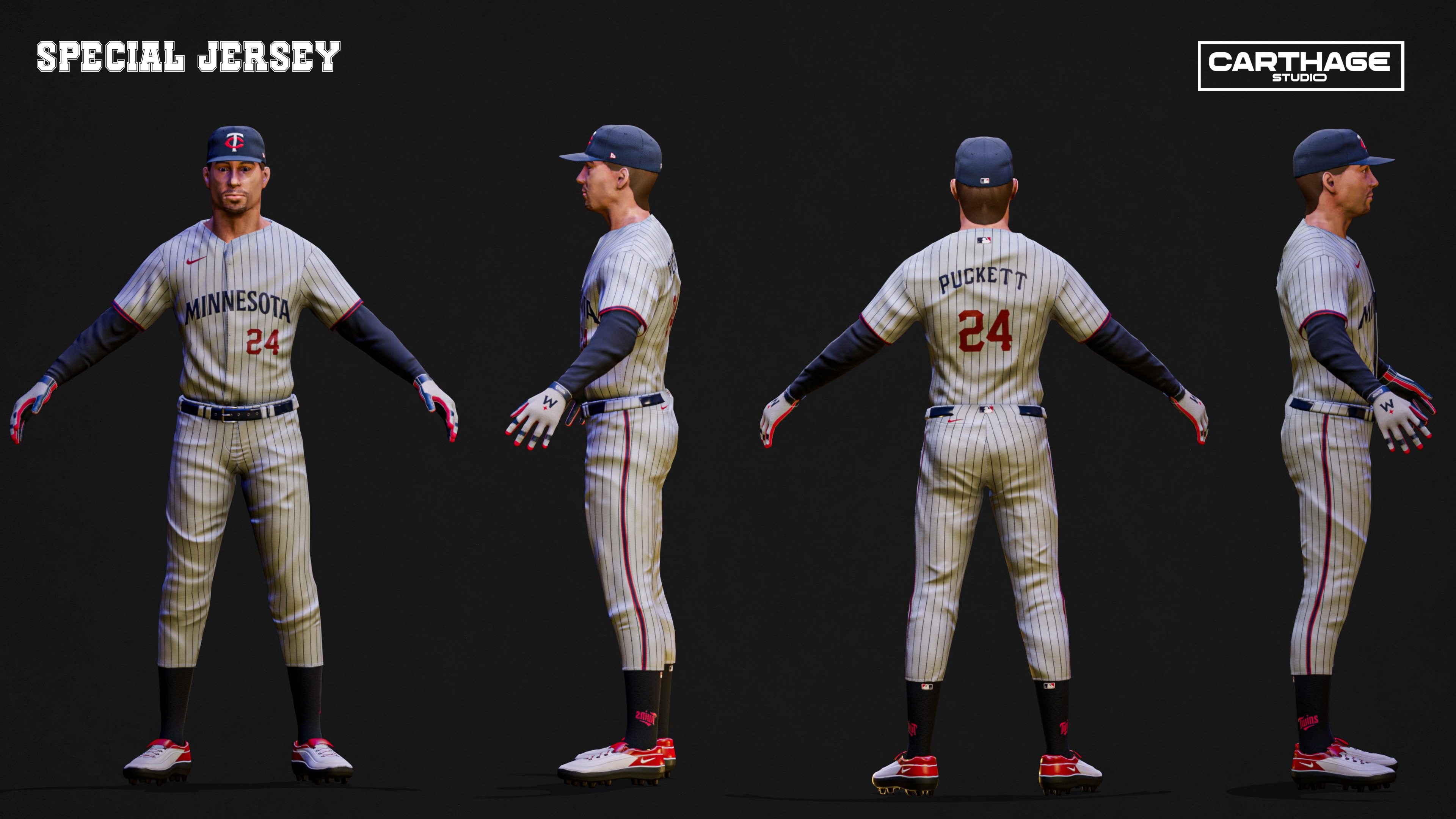 Minnesota Twins Character And Essential Baseball Equipments Low-poly 3D model_6