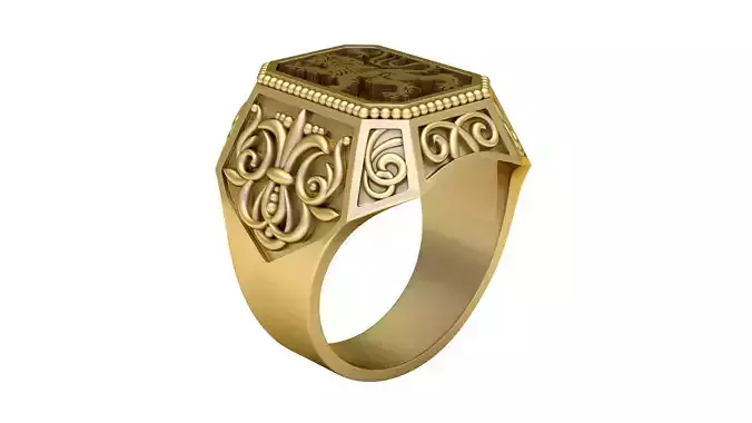 LION SIGNET RING 3D PRINTABLE MODEL 