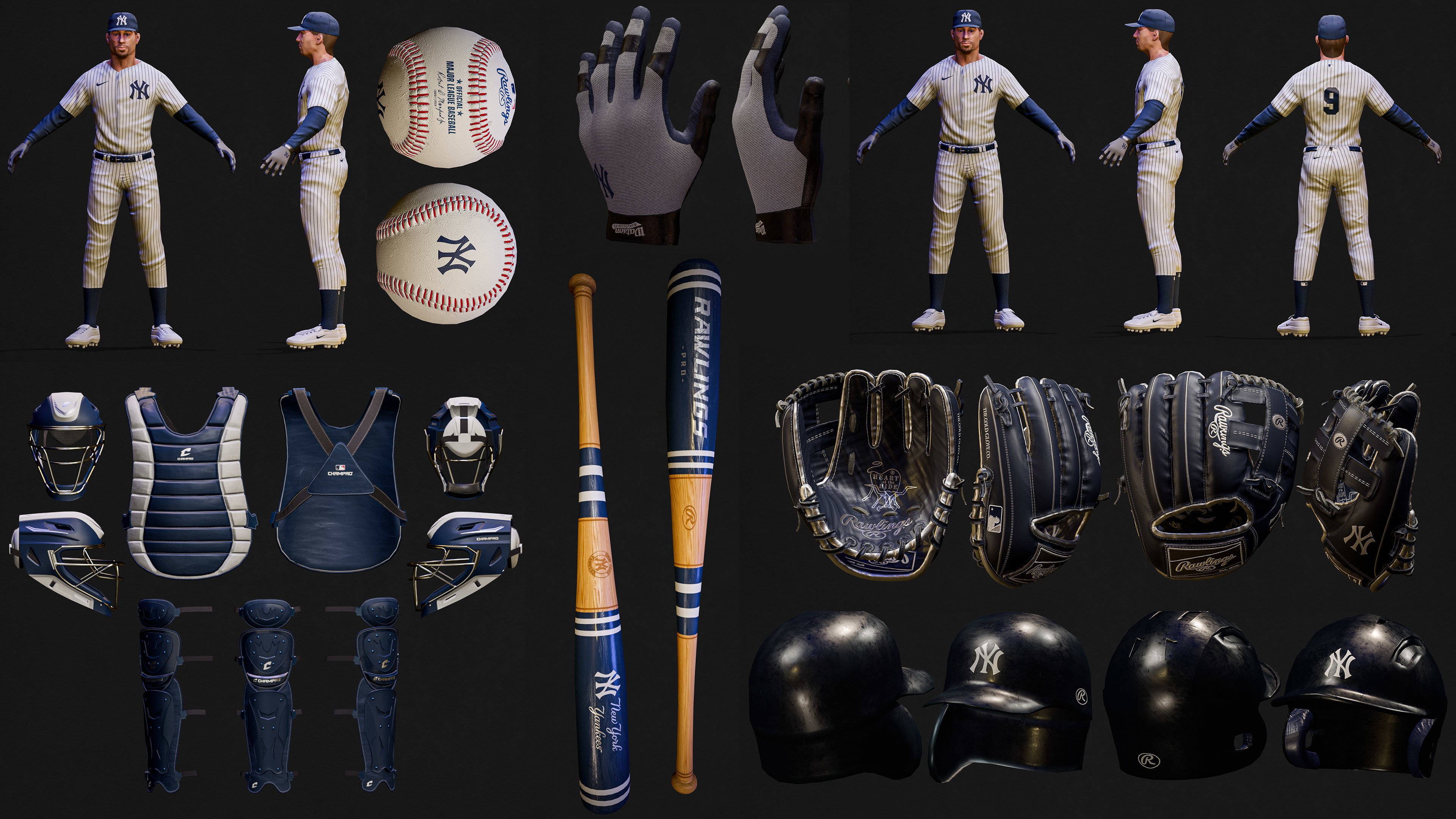 Complete 30 MLB Baseball teams - Characters And Equipments 3D Model Collection_10