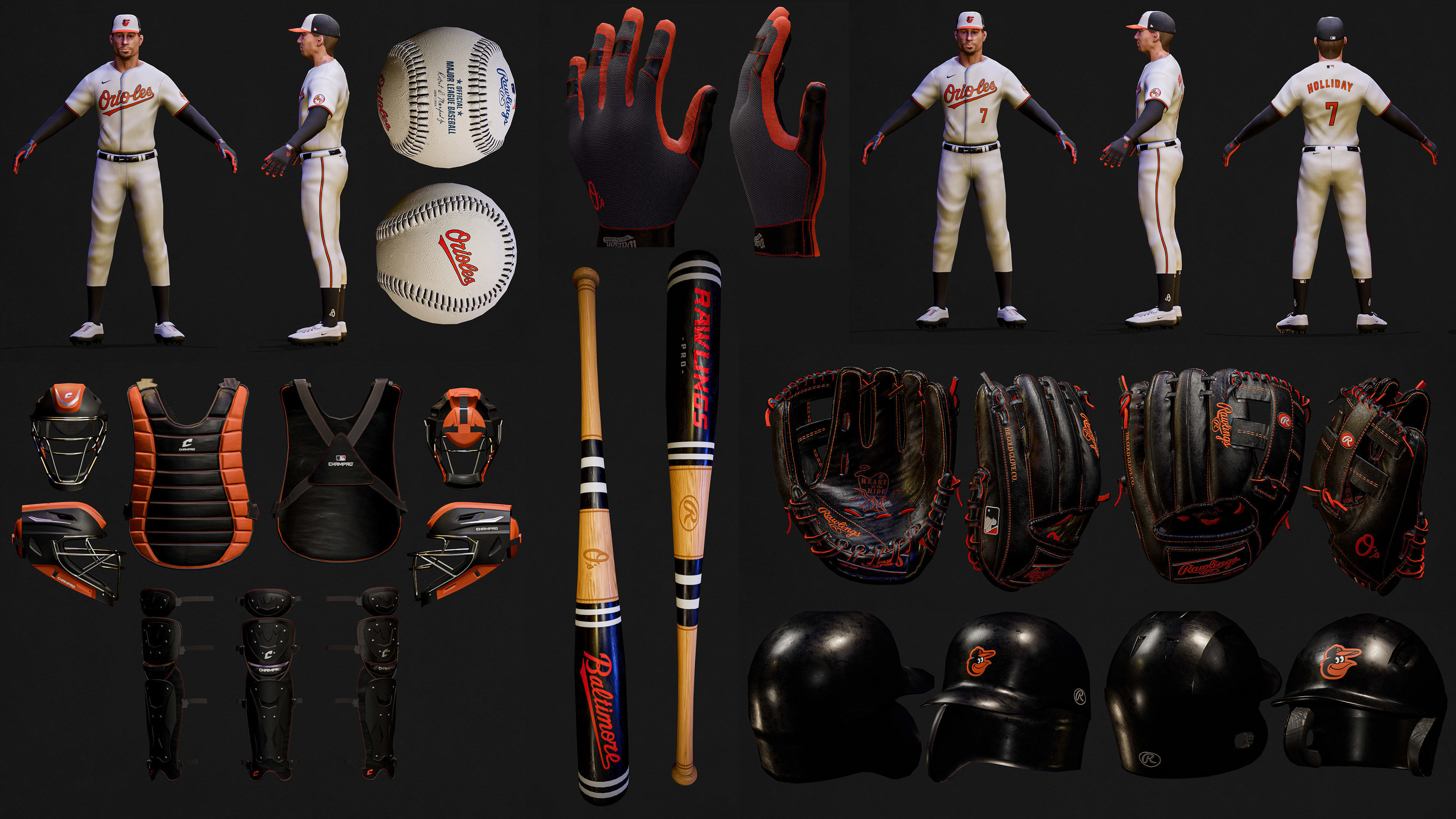 Complete 30 MLB Baseball teams - Characters And Equipments 3D Model Collection_1