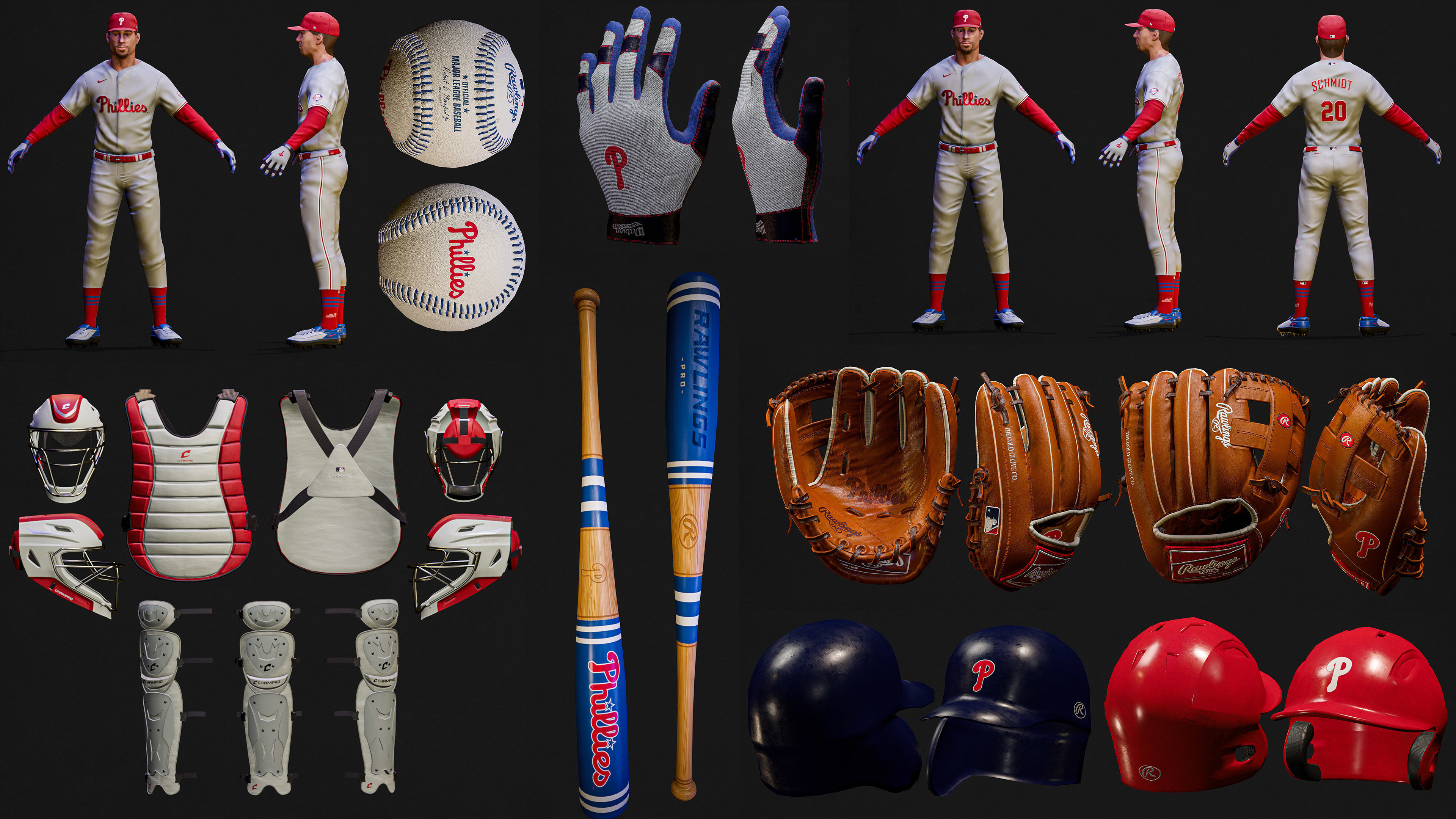 Complete 30 MLB Baseball teams - Characters And Equipments 3D Model Collection_12