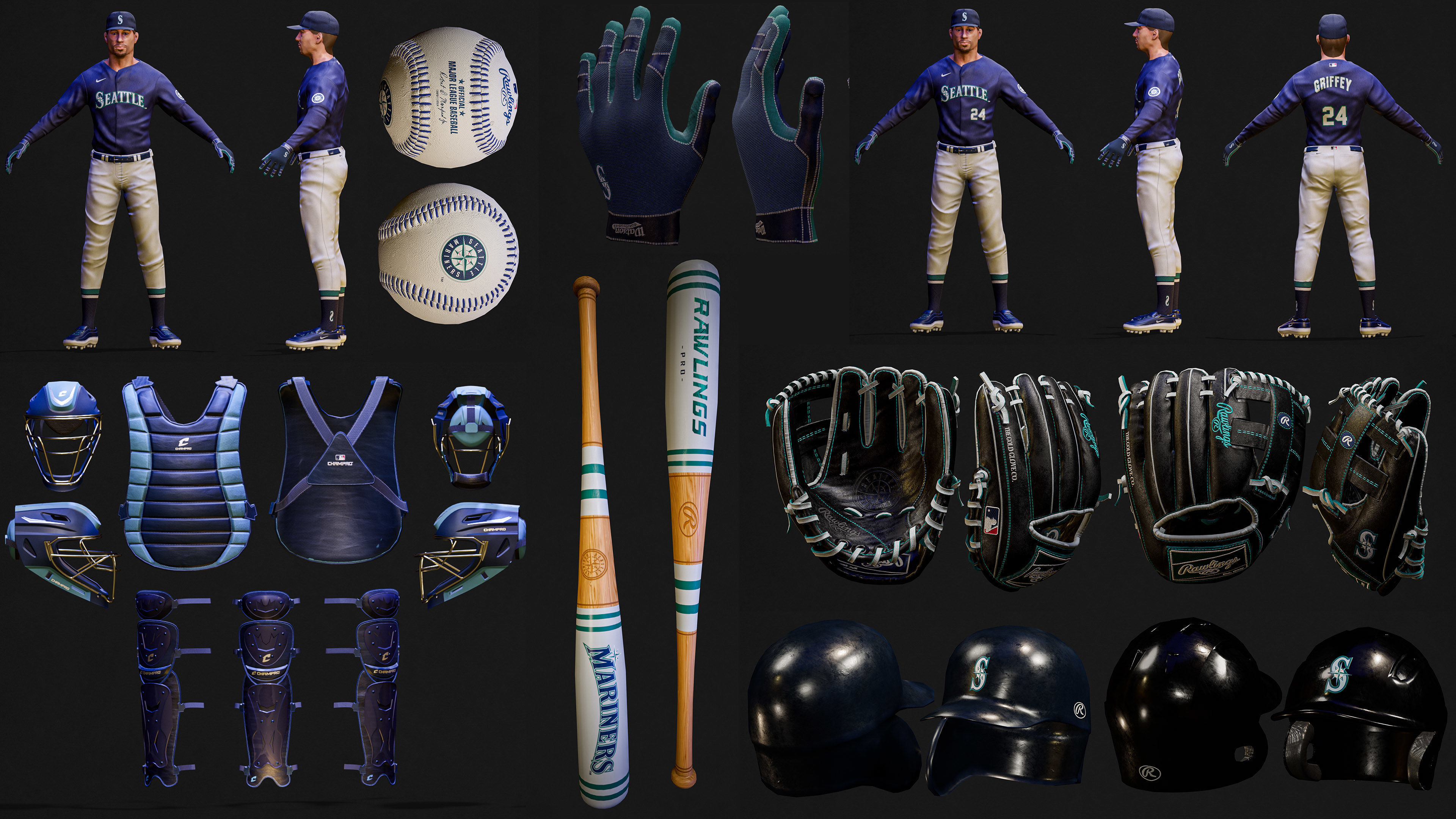 Complete 30 MLB Baseball teams - Characters And Equipments 3D Model Collection_15