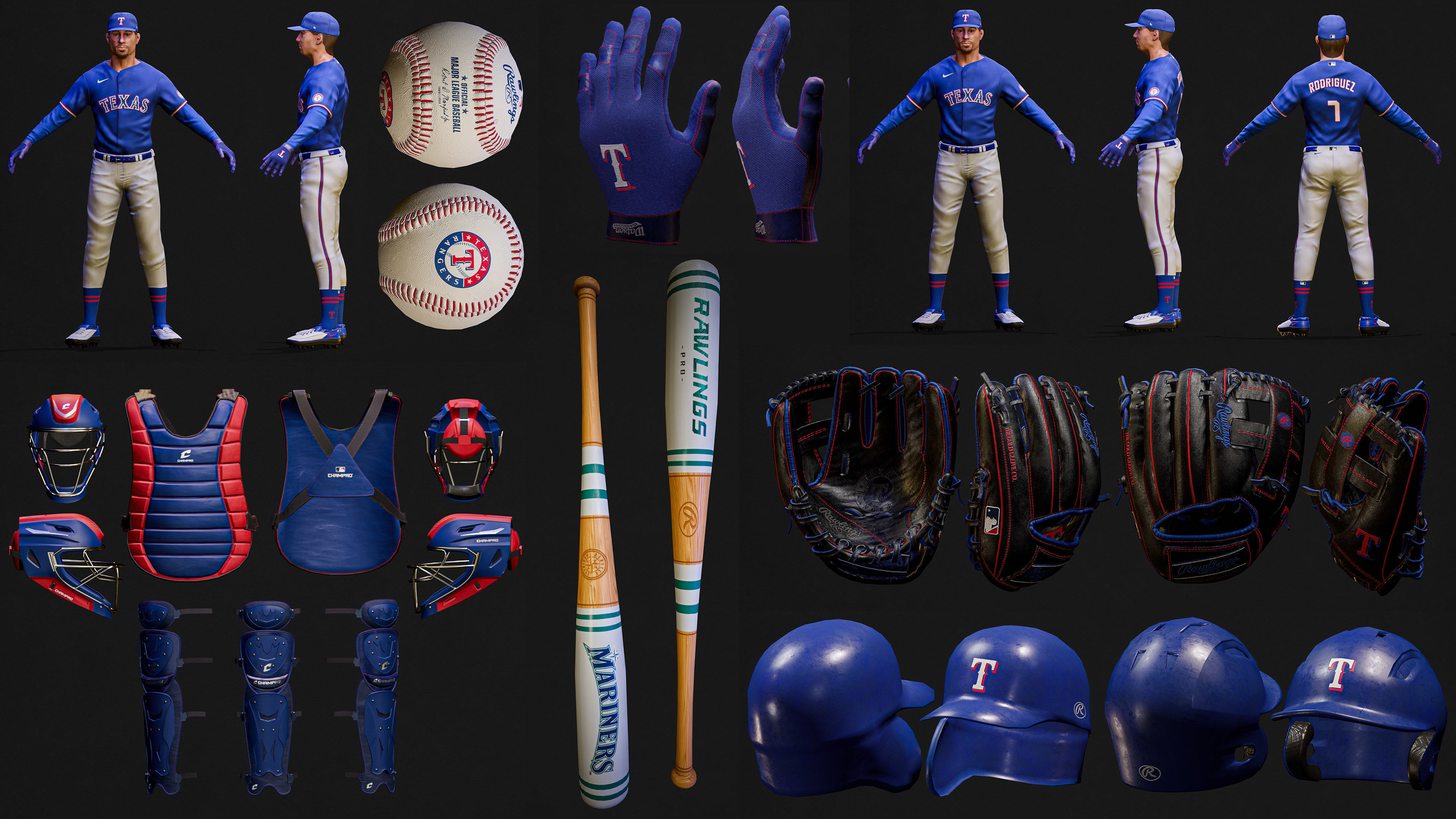 Complete 30 MLB Baseball teams - Characters And Equipments 3D Model Collection_17