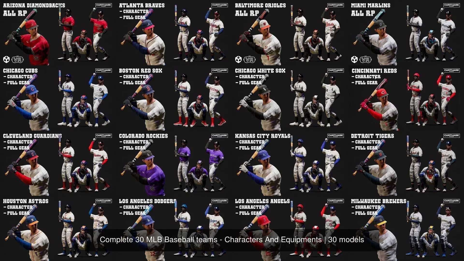 Complete 30 MLB Baseball teams - Characters And Equipments 3D Model Collection_0