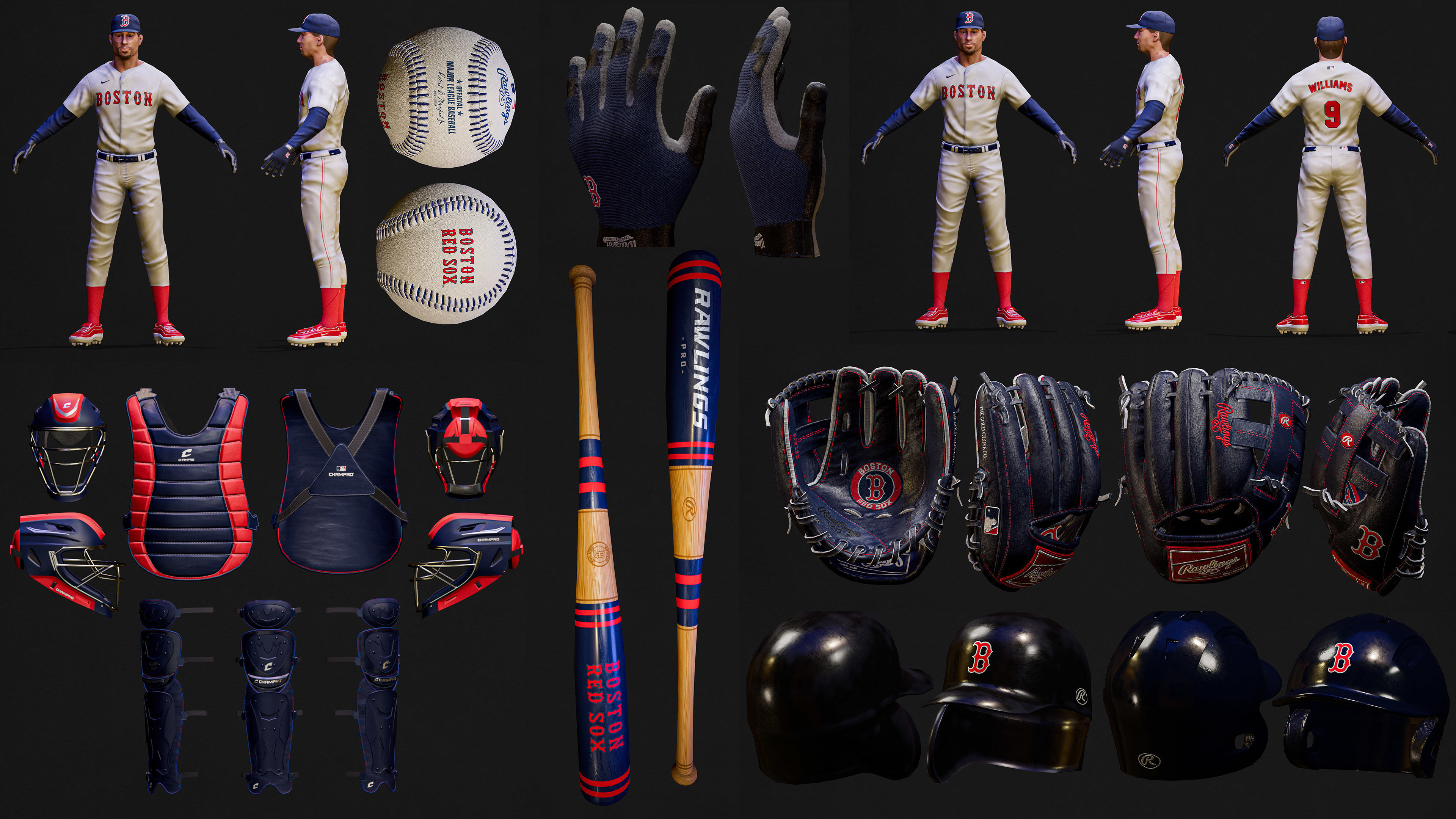 Complete 30 MLB Baseball teams - Characters And Equipments 3D Model Collection_5