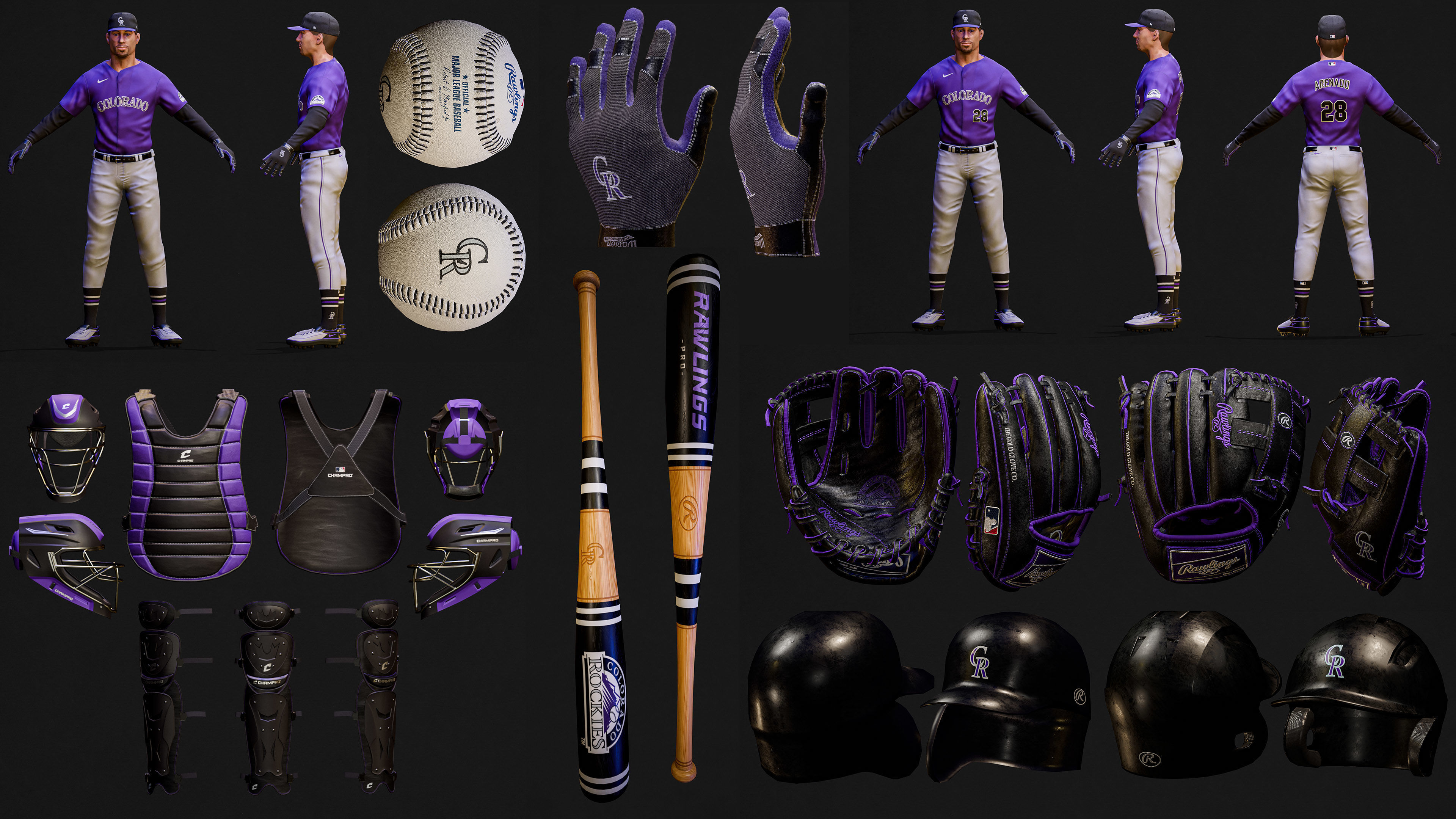 Complete 30 MLB Baseball teams - Characters And Equipments 3D Model Collection_22