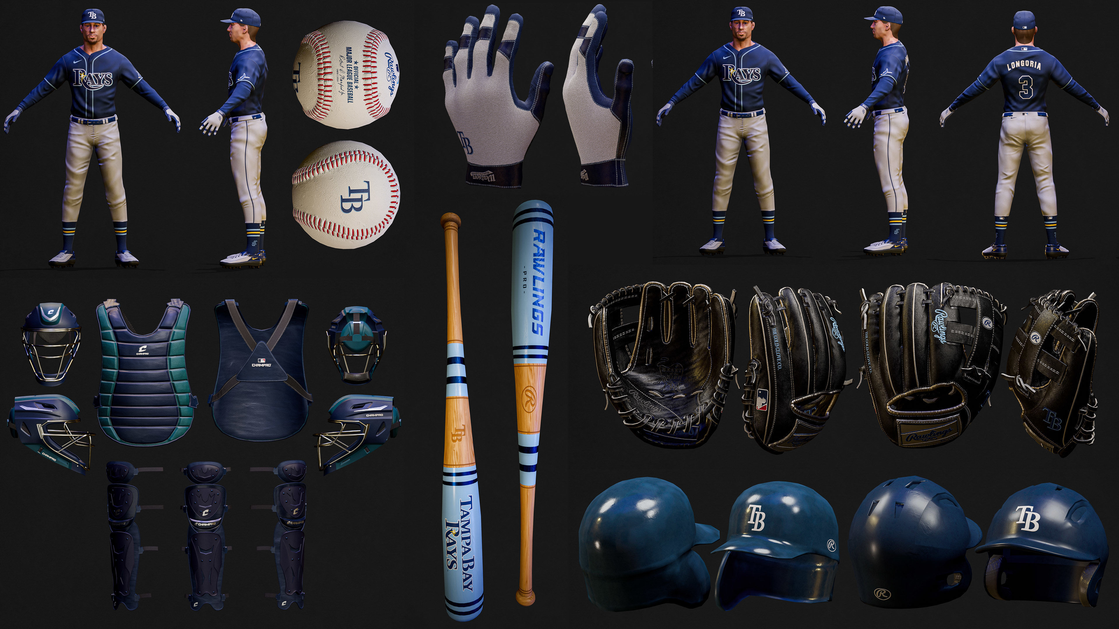 Complete 30 MLB Baseball teams - Characters And Equipments 3D Model Collection_3